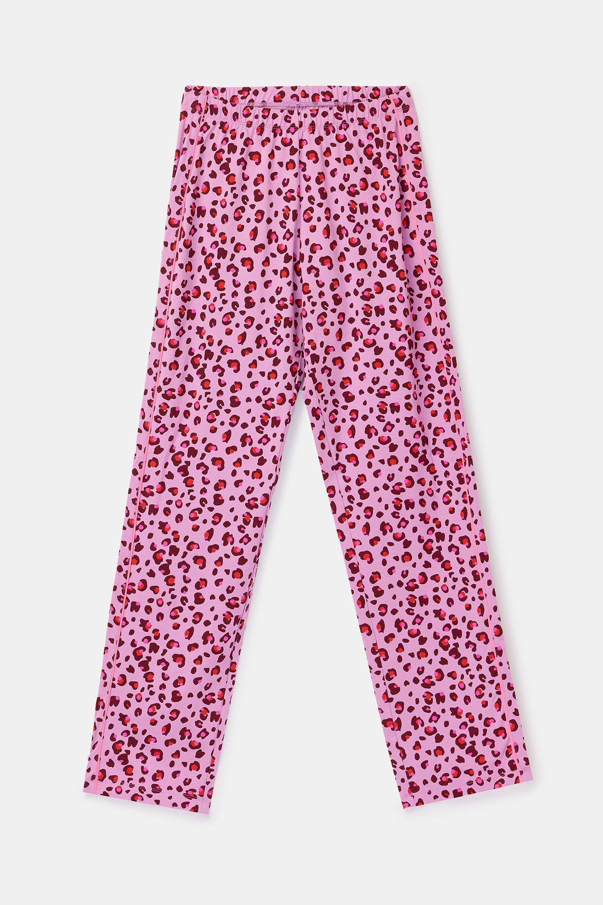 Pembe Leopar Desenli Bisiklet Yaka Uzun Kollu Kadın Pijama