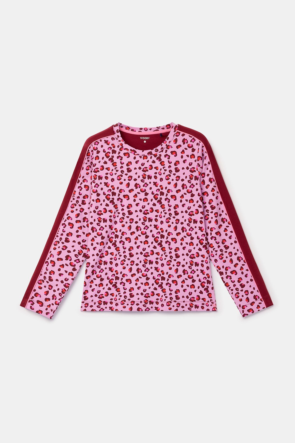 Pembe Leopar Desenli Bisiklet Yaka Uzun Kollu Kadın Pijama