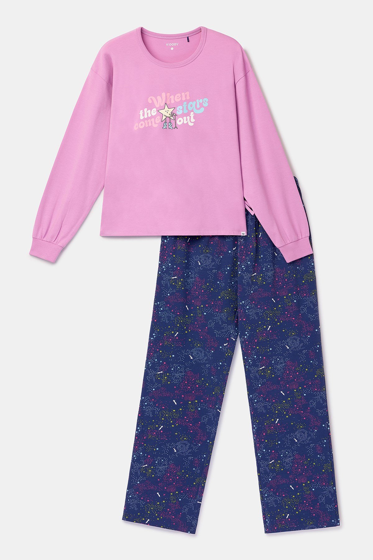 Pembe Uzun Kollu Pamuklu Kadın Pijama