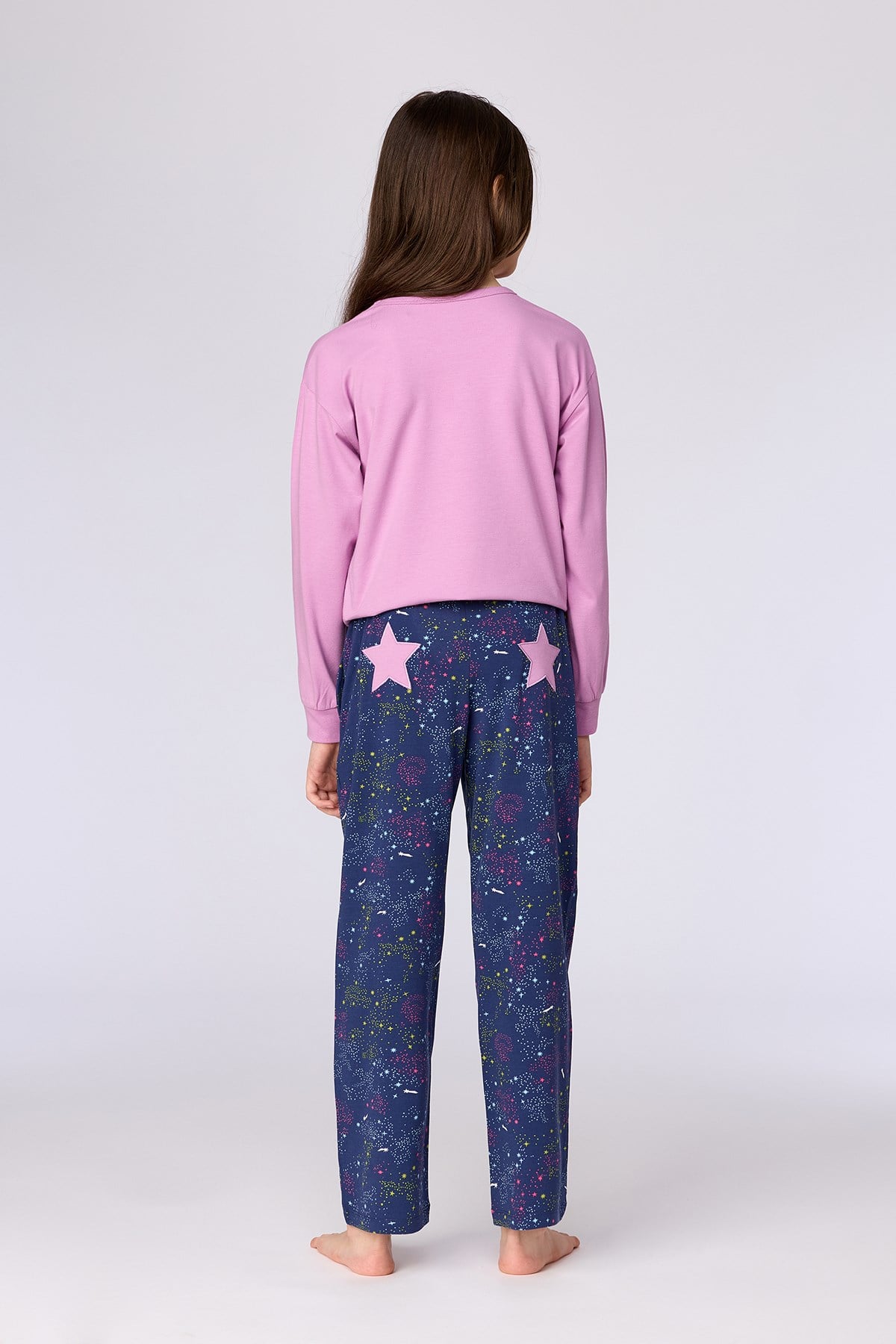 Pembe Uzun Kollu Pamuklu Kız Çocuk Pijama