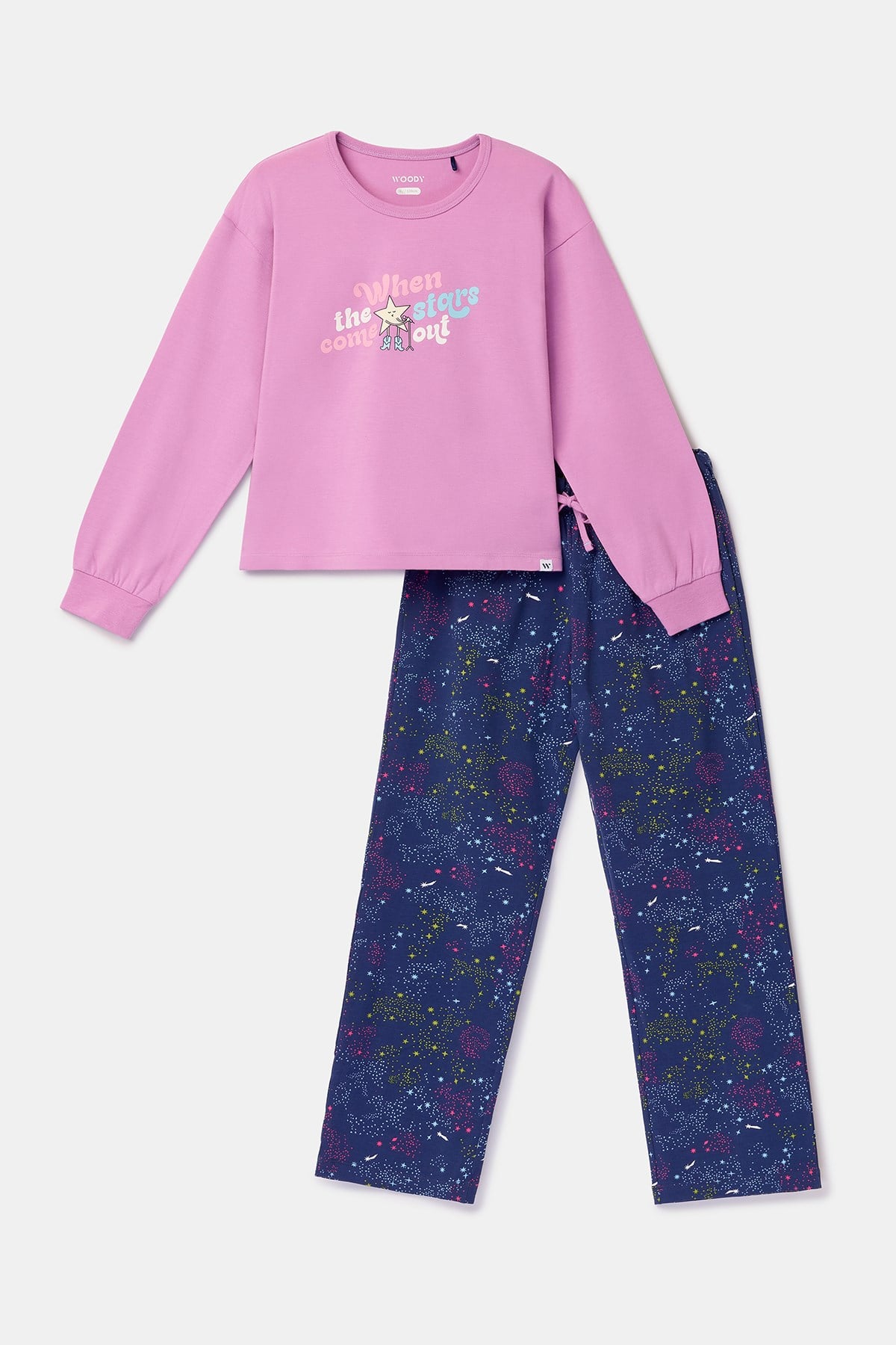 Pembe Uzun Kollu Pamuklu Kız Çocuk Pijama