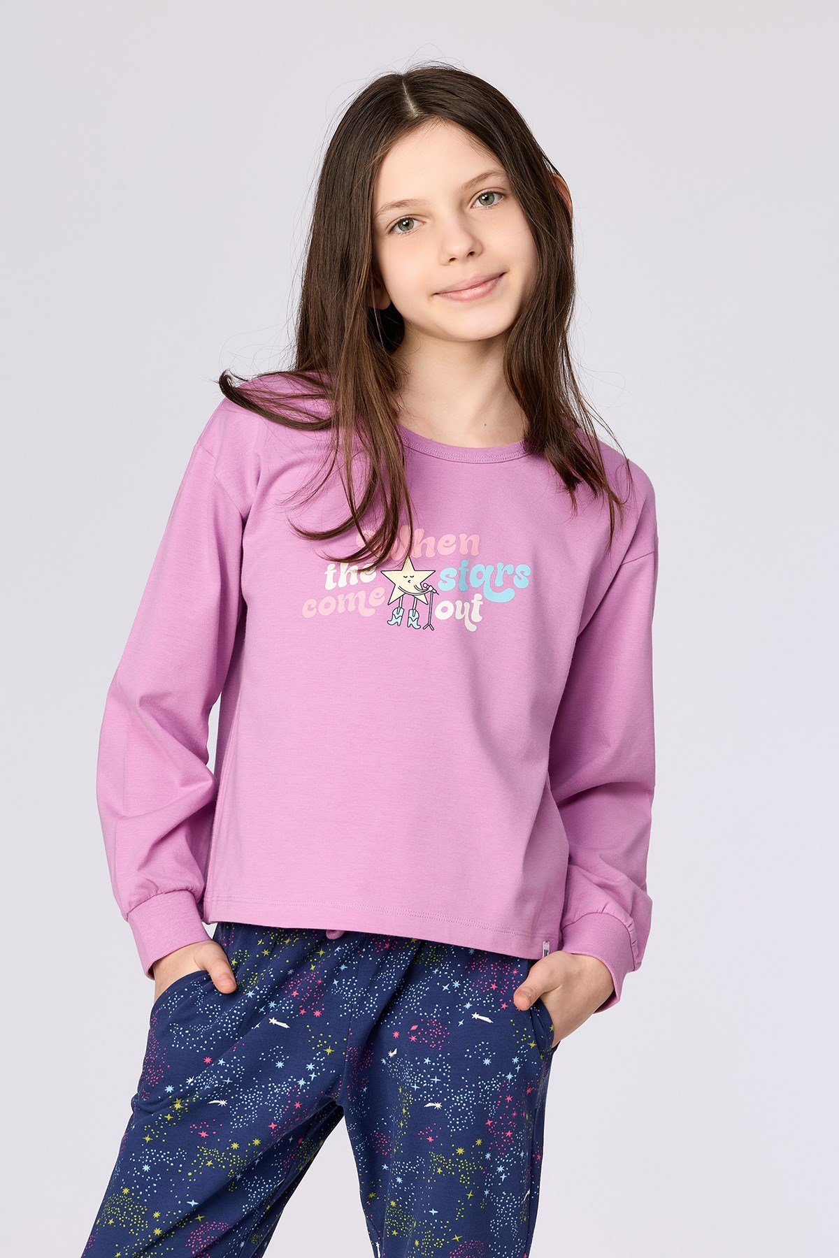 Pembe Uzun Kollu Pamuklu Kız Çocuk Pijama