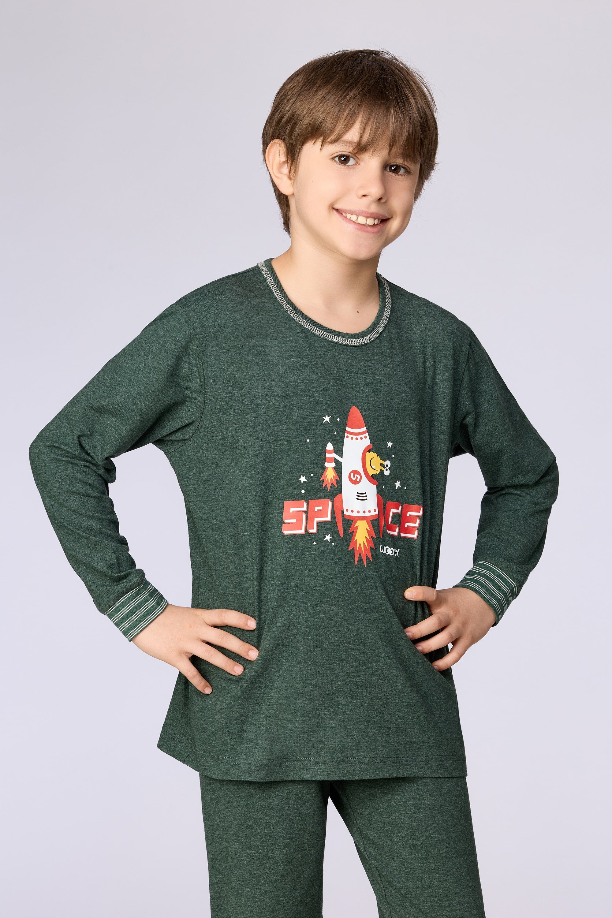 Roket Baskılı Yeşil Erkek Çocuk Pijama