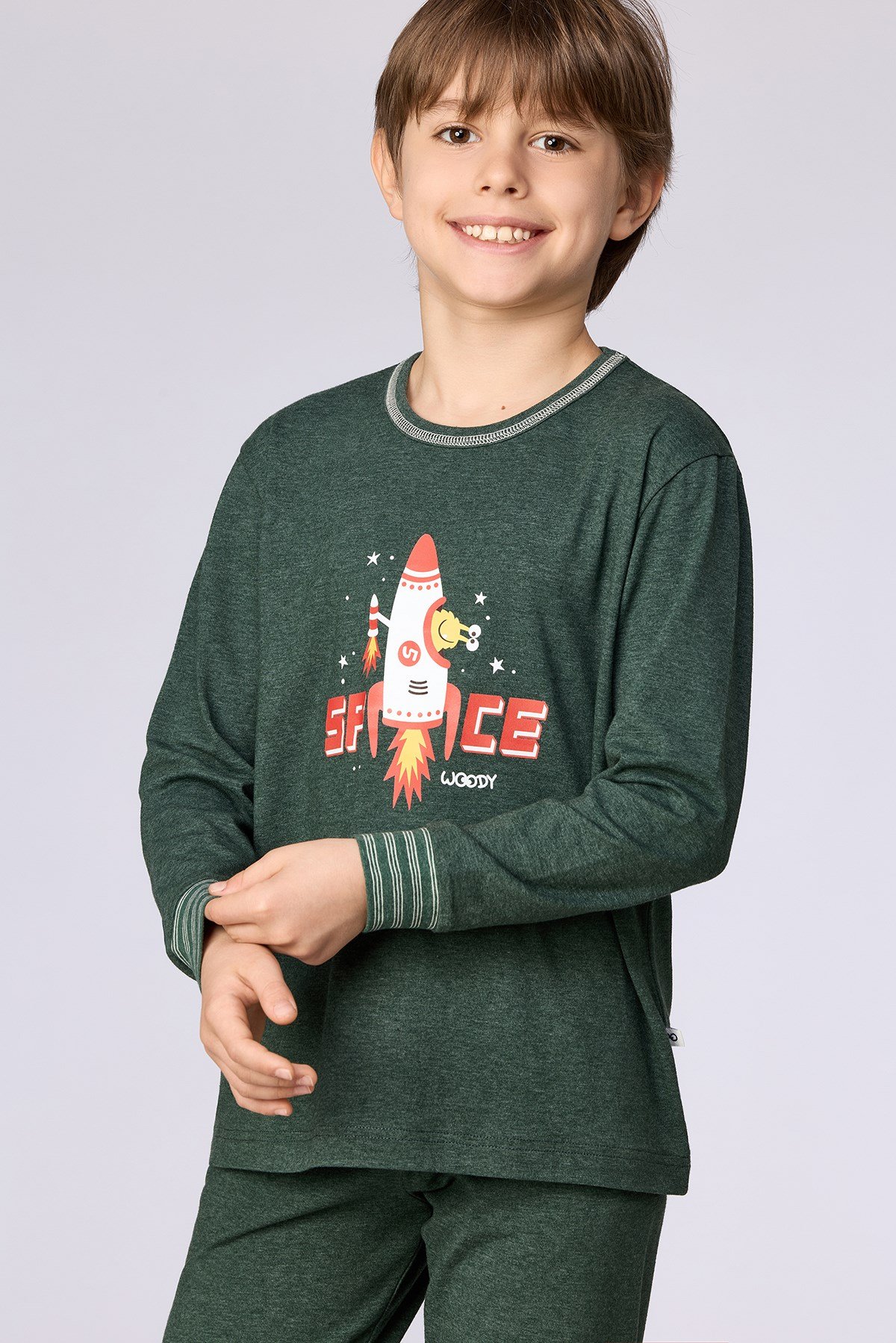 Roket Baskılı Yeşil Erkek Çocuk Pijama