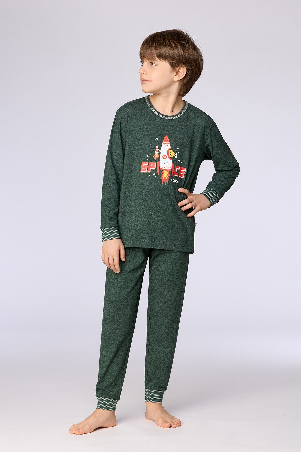 Roket Baskılı Yeşil Erkek Çocuk Pijama
