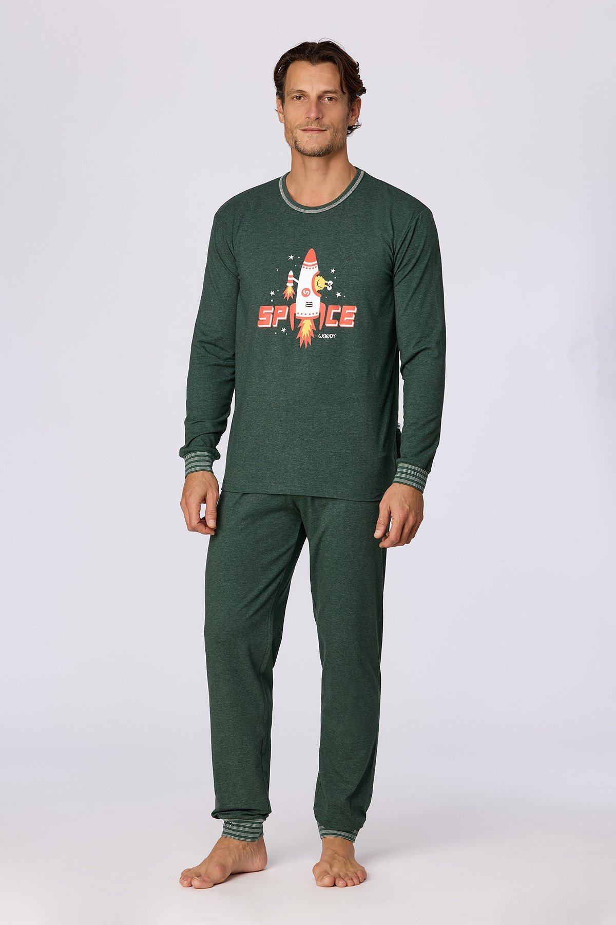 Roket Baskılı Yeşil Erkek Pijama
