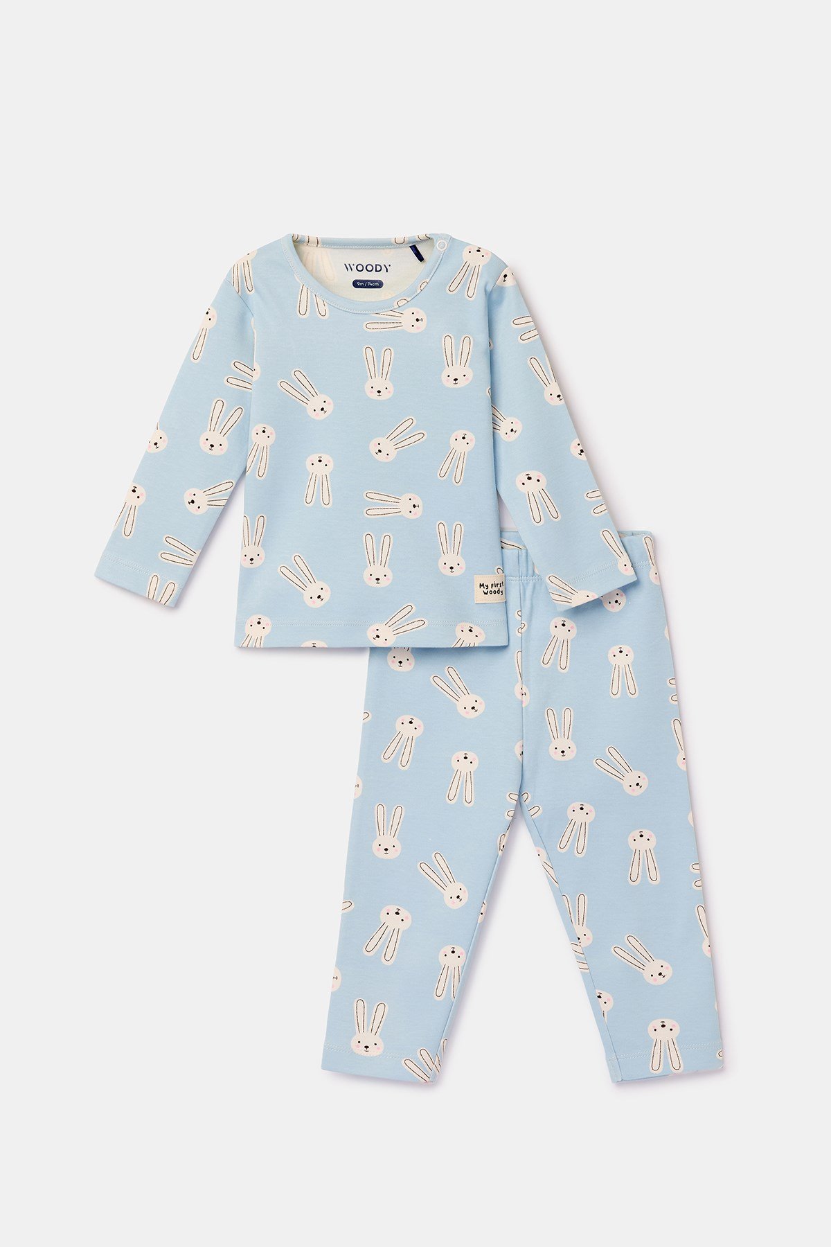Tavşan Desenli Mavi Pamuklu Bebek Pijama
