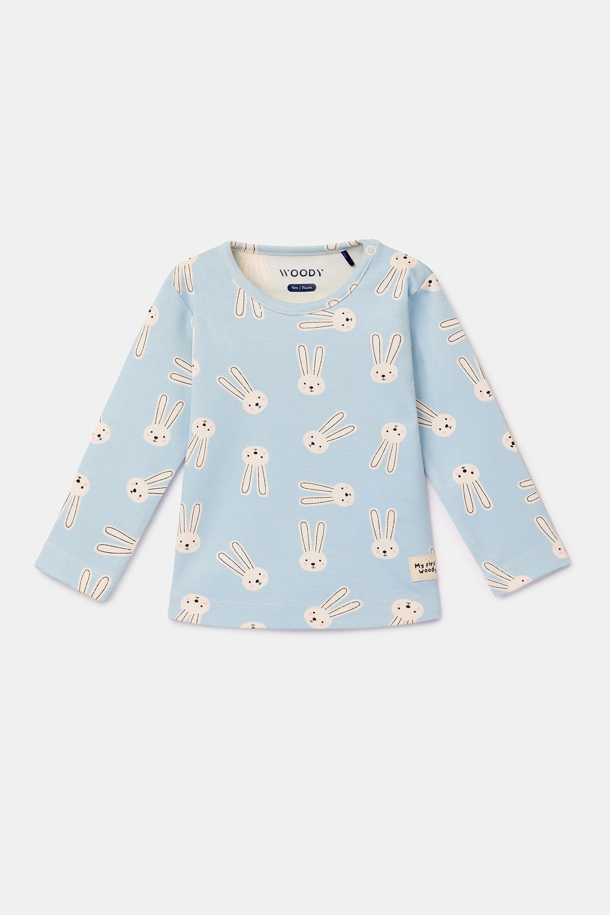 Tavşan Desenli Mavi Pamuklu Bebek Pijama