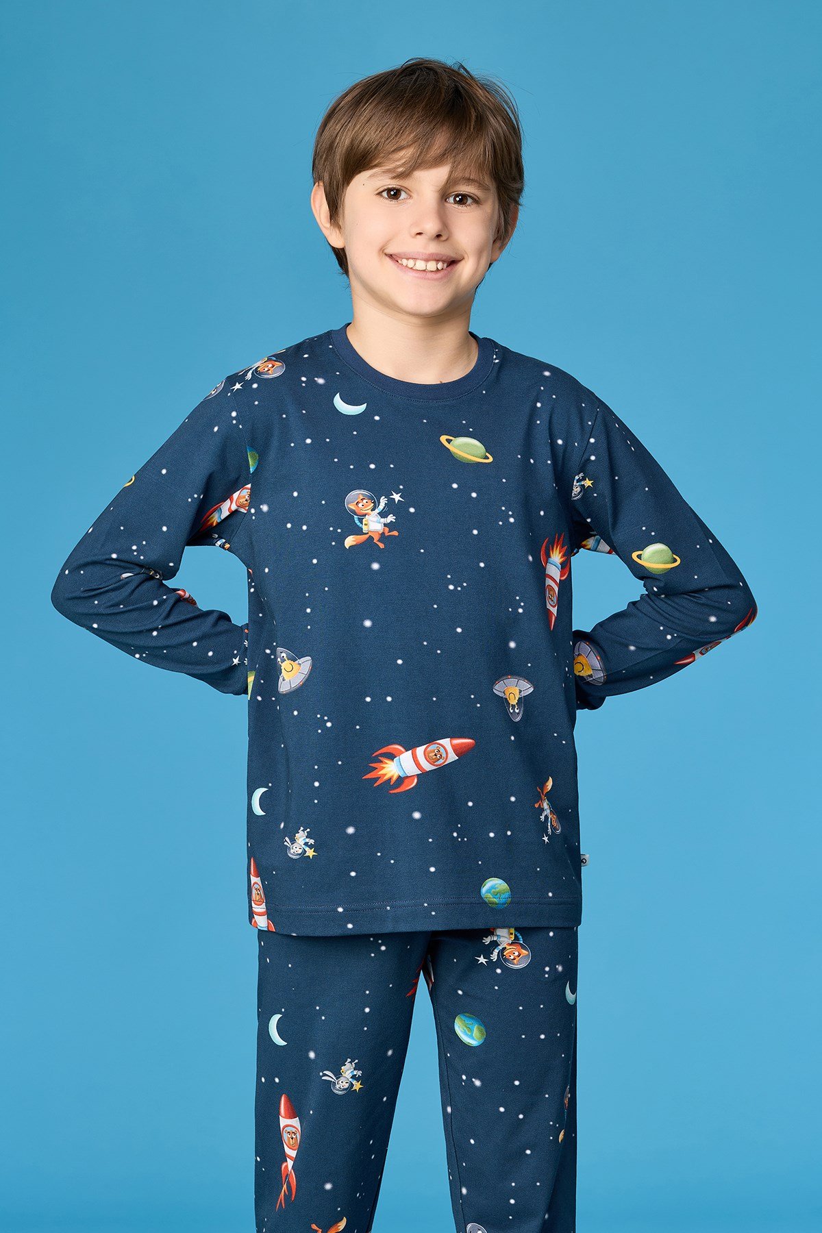Uzay Baskılı Lacivert Erkek Çocuk Pijama