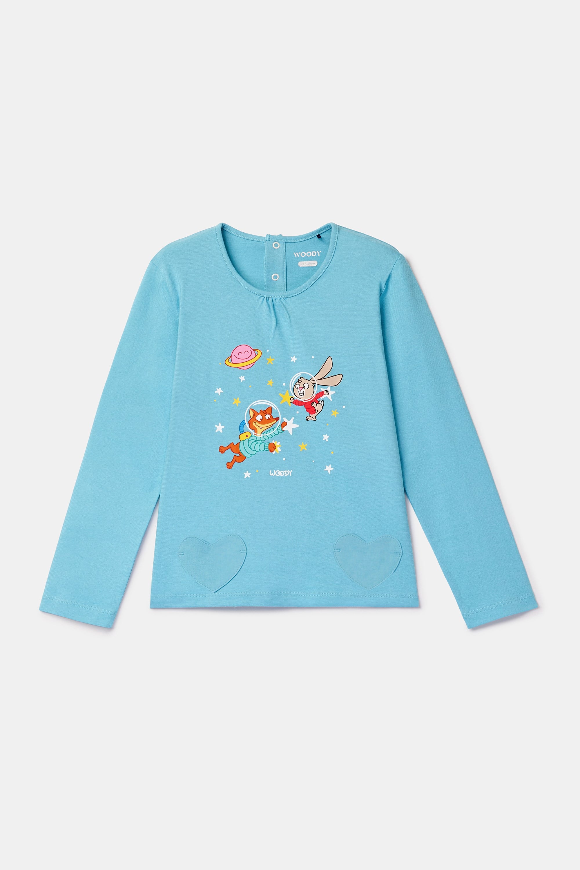 Uzay Baskılı Mavi Kız Çocuk Pijama