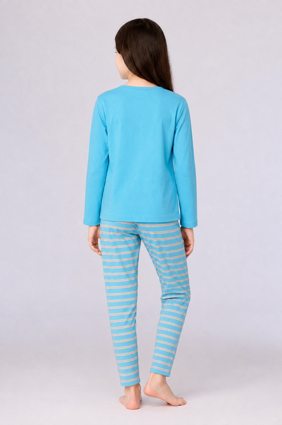Uzay Baskılı Mavi Kız Çocuk Pijama