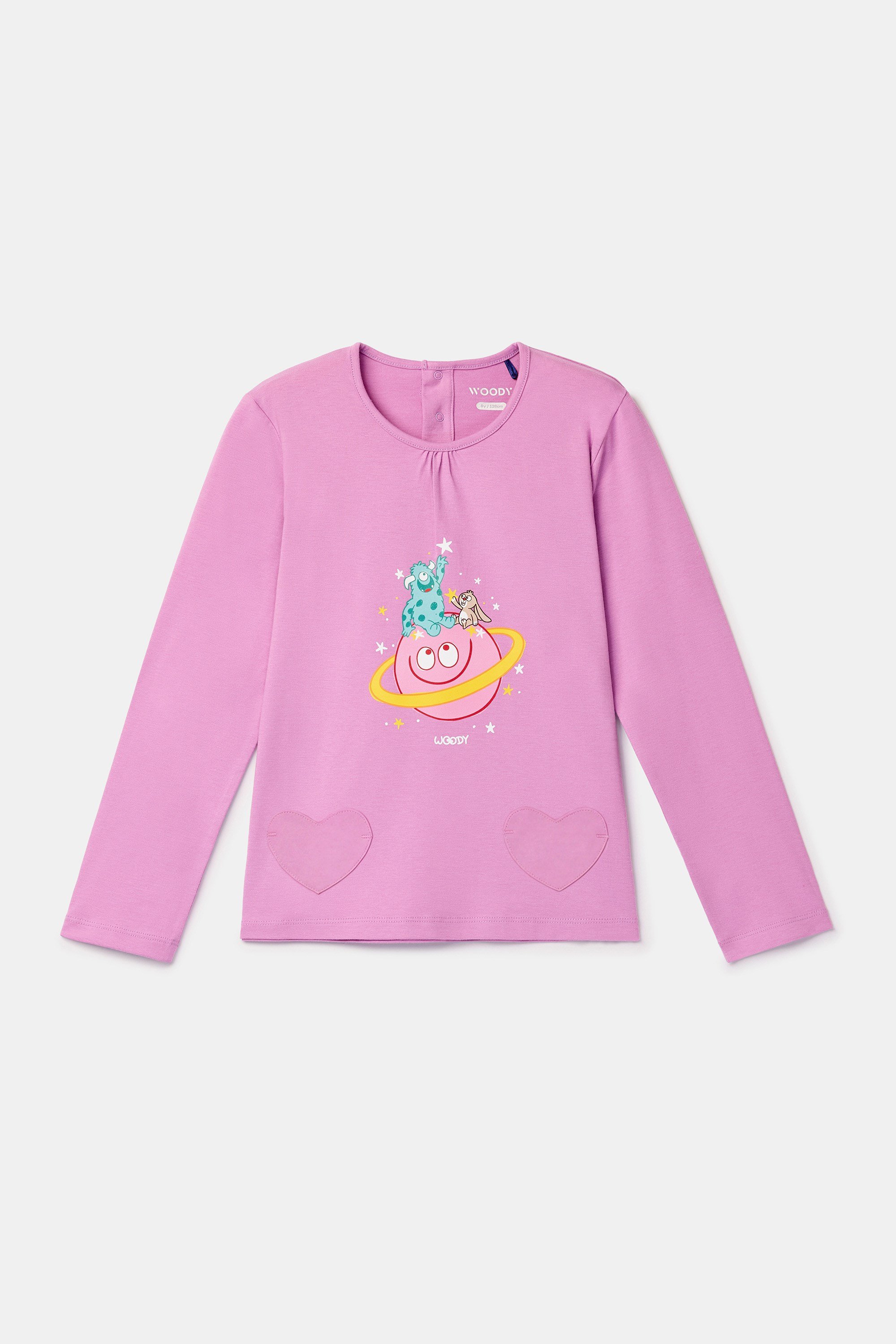 Uzay Baskılı Pembe Kız Çocuk Pijama