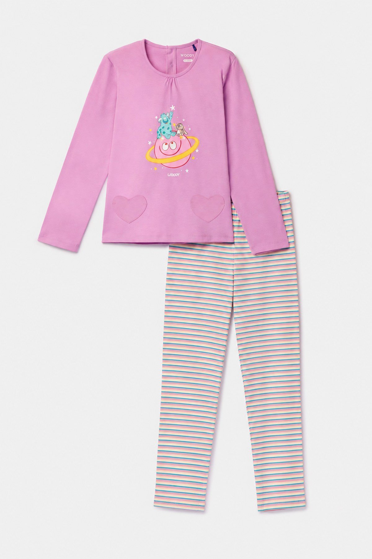 Uzay Baskılı Pembe Kız Çocuk Pijama