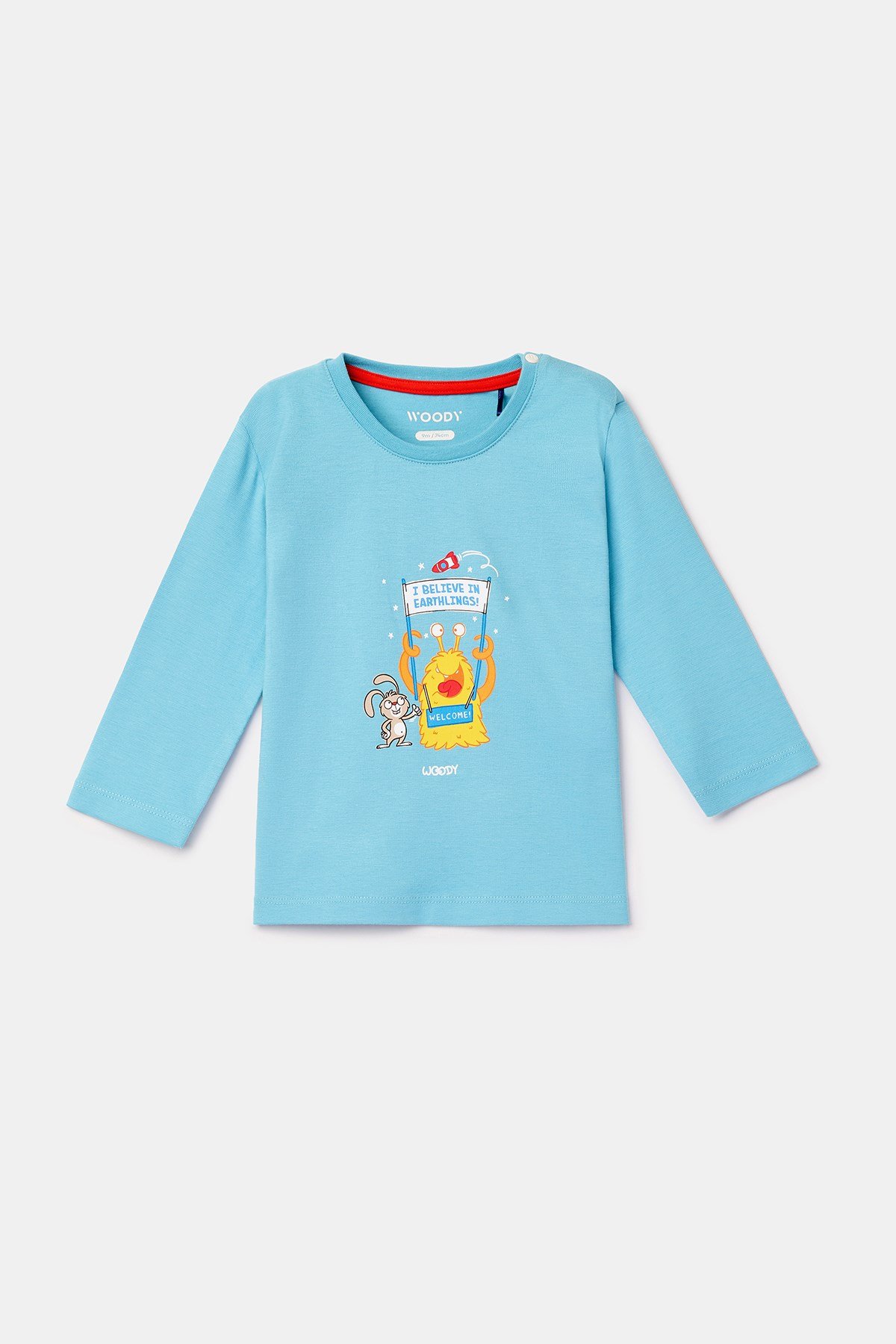 Uzaylı Baskılı Mavi Pamuklu Pijama Takımı
