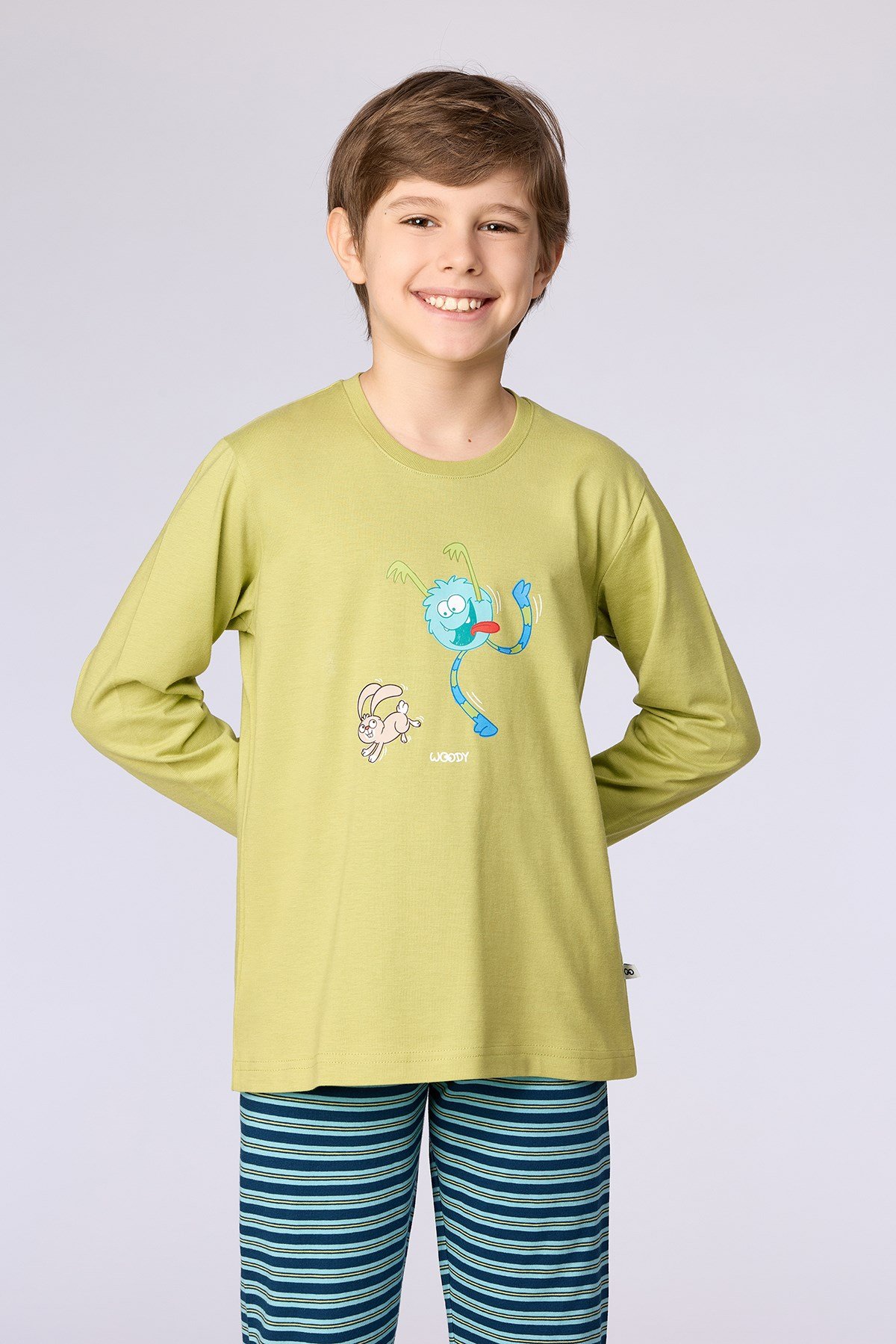 Uzaylı Karakter Baskılı Limon Yeşili Erkek Çocuk Pijama
