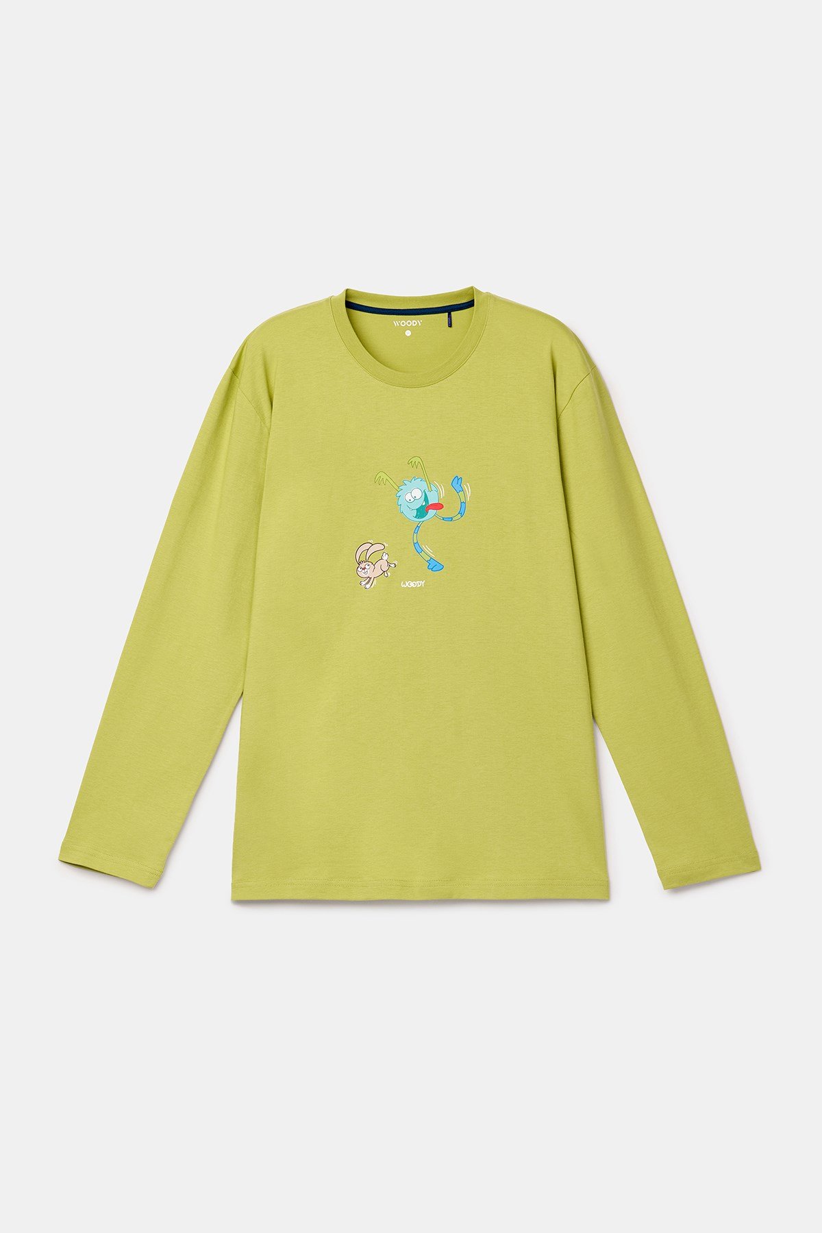 Uzaylı Karakter Baskılı Limon Yeşili Erkek Pijama
