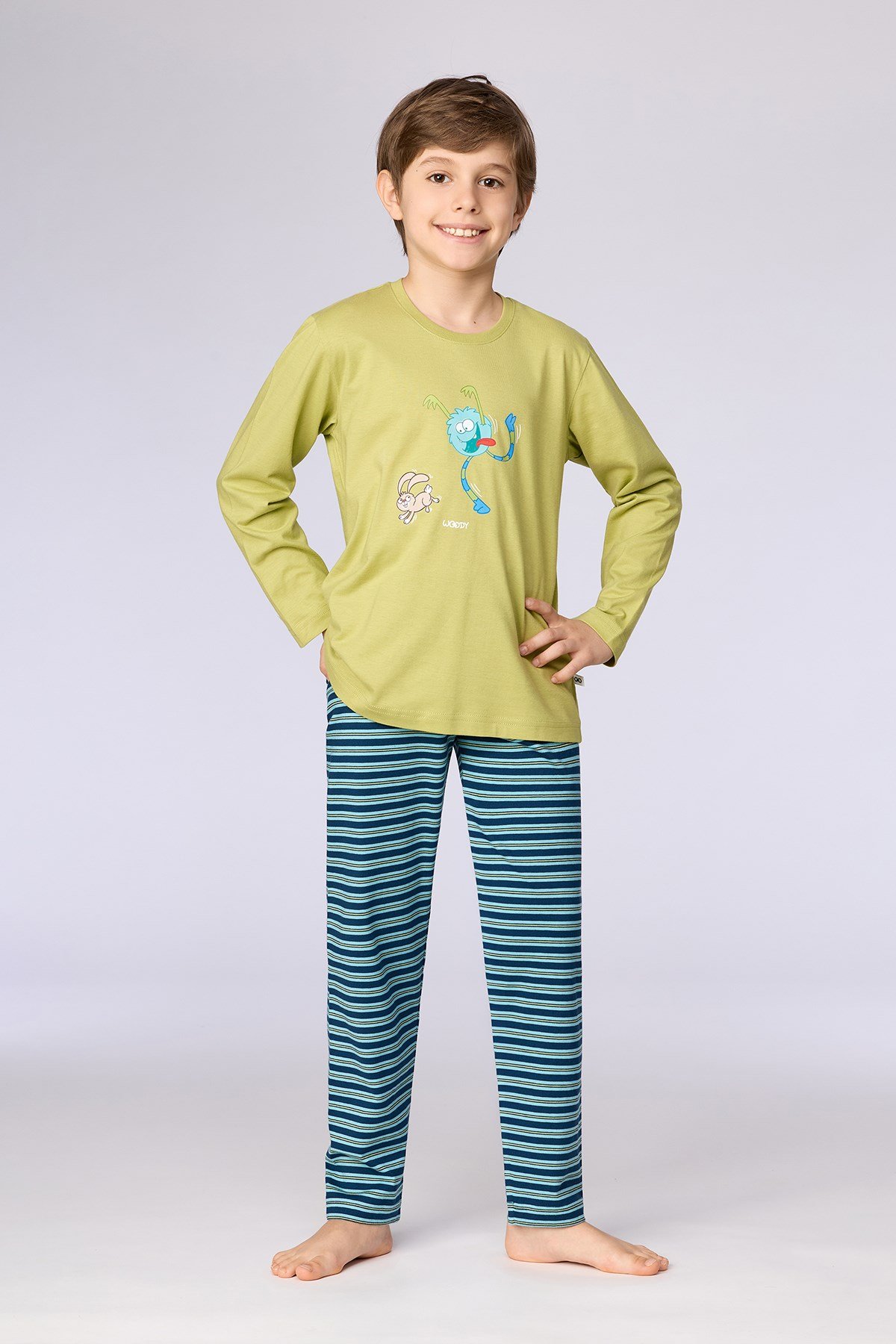 Uzaylı Karakter Baskılı Limon Yeşili Erkek Çocuk Pijama