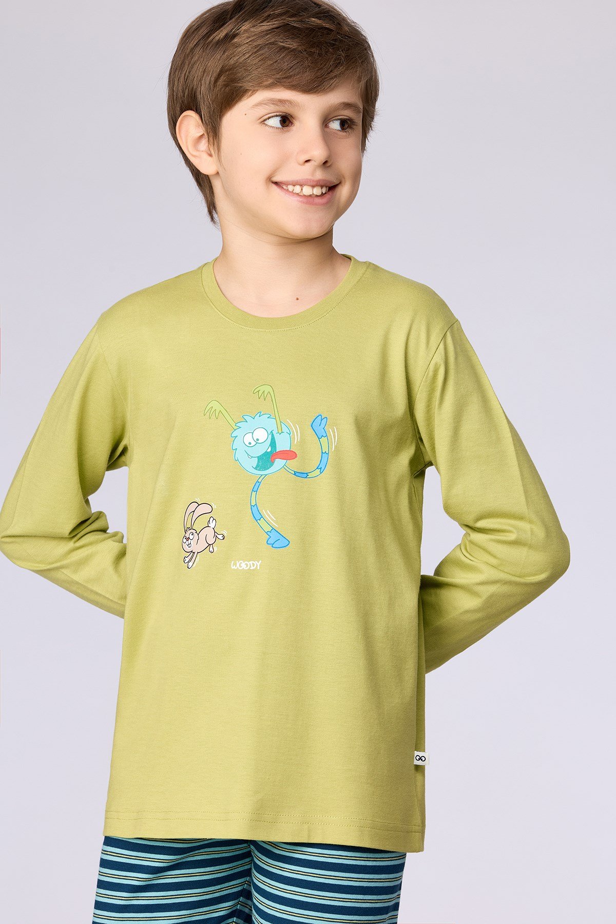 Uzaylı Karakter Baskılı Limon Yeşili Erkek Çocuk Pijama