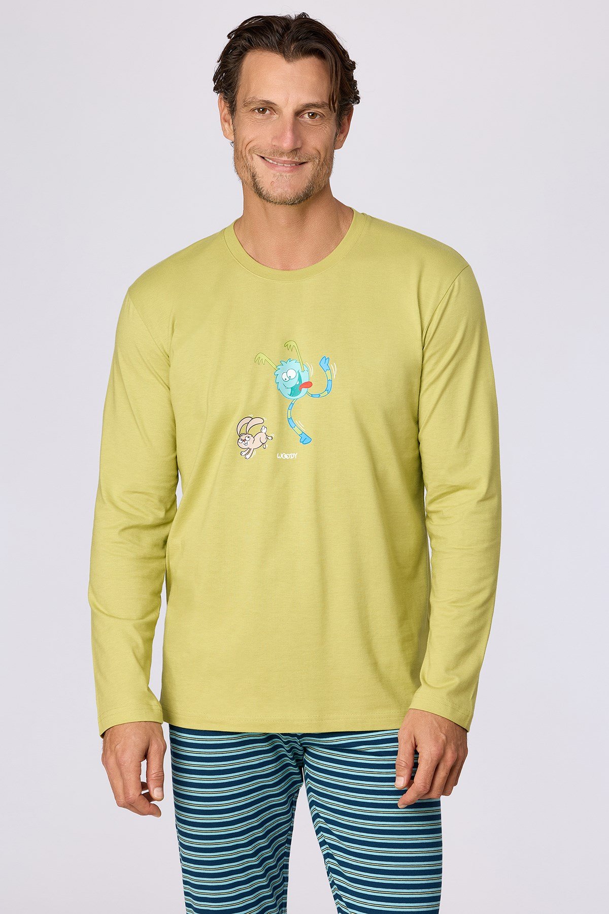 Uzaylı Karakter Baskılı Limon Yeşili Erkek Pijama