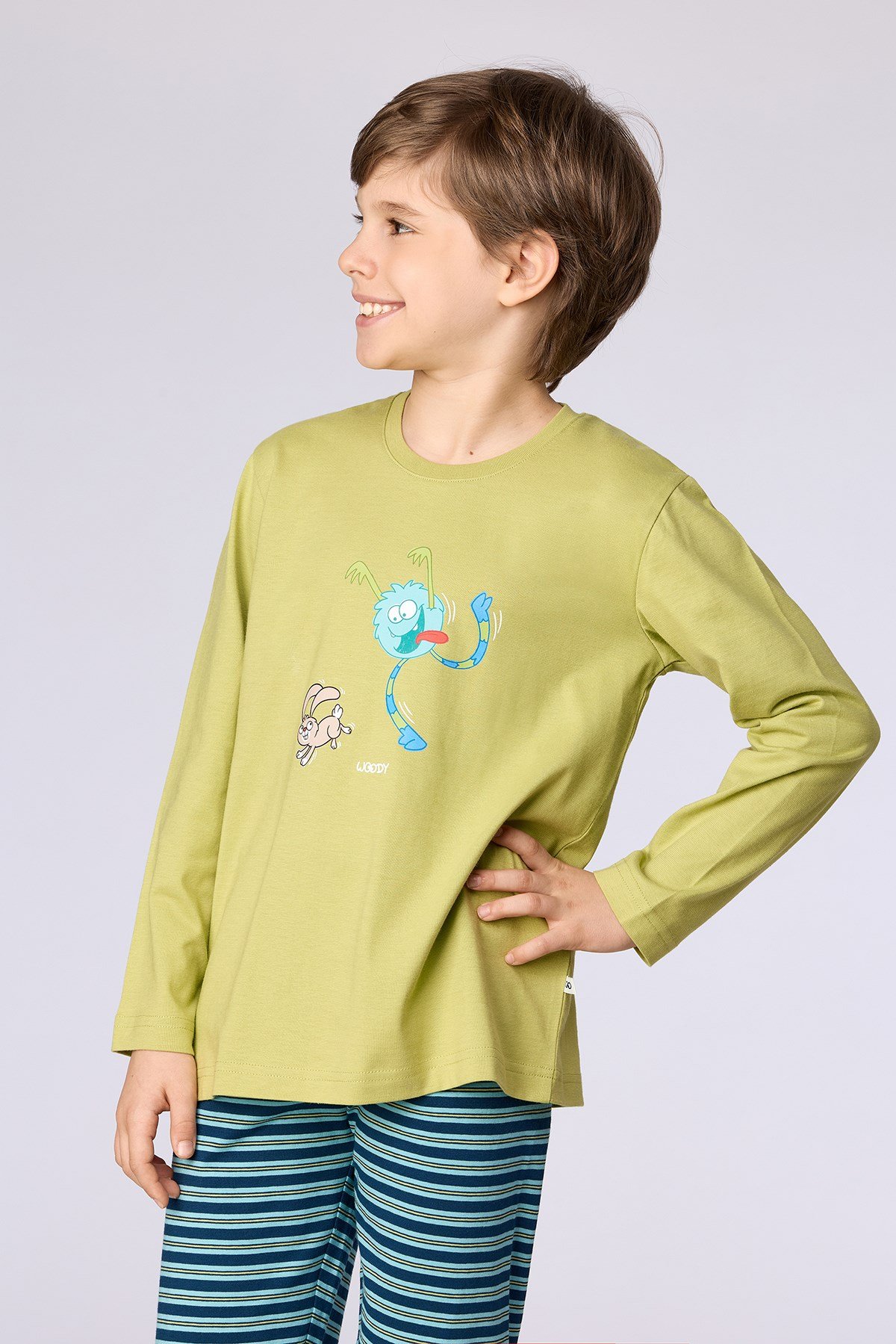 Uzaylı Karakter Baskılı Limon Yeşili Erkek Çocuk Pijama