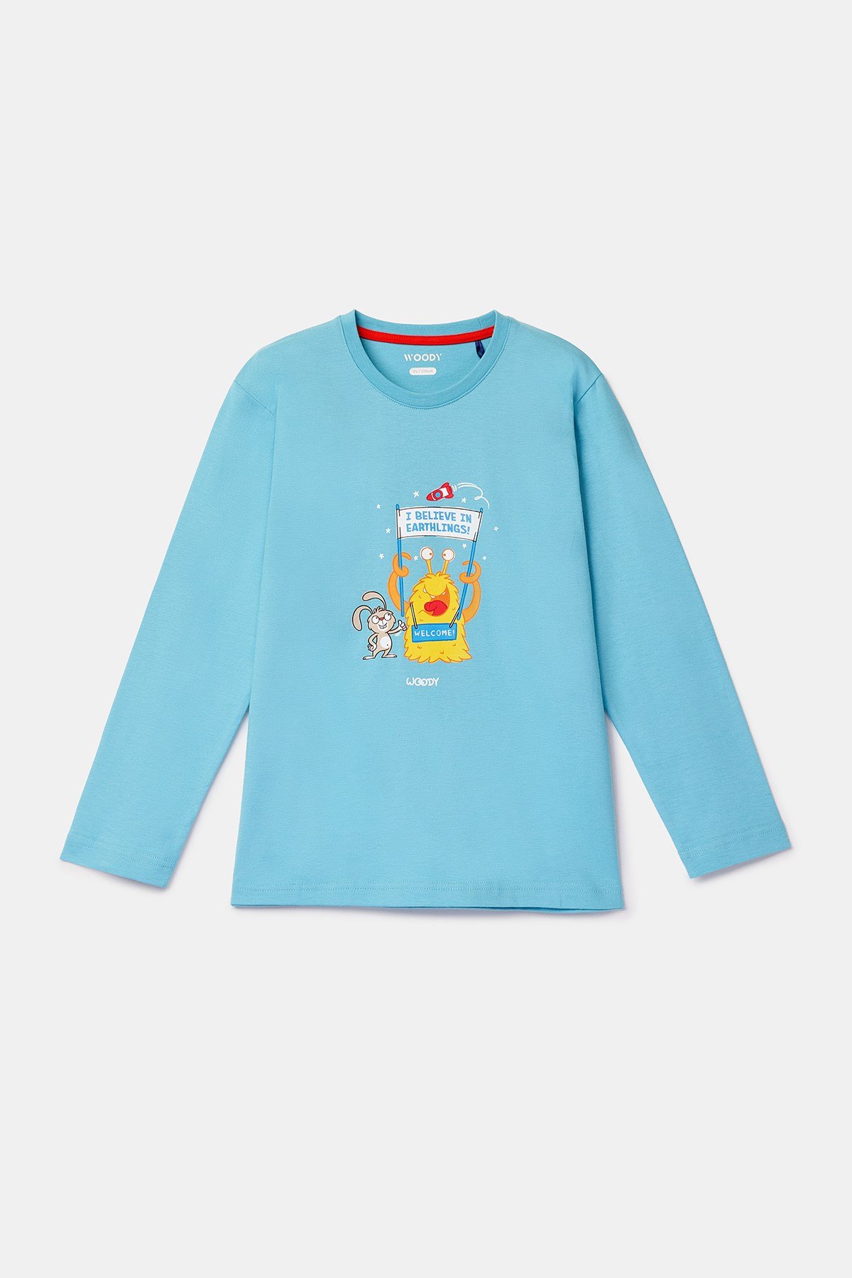 Uzaylı Karakter Baskılı Mavi Erkek Çocuk Pijama