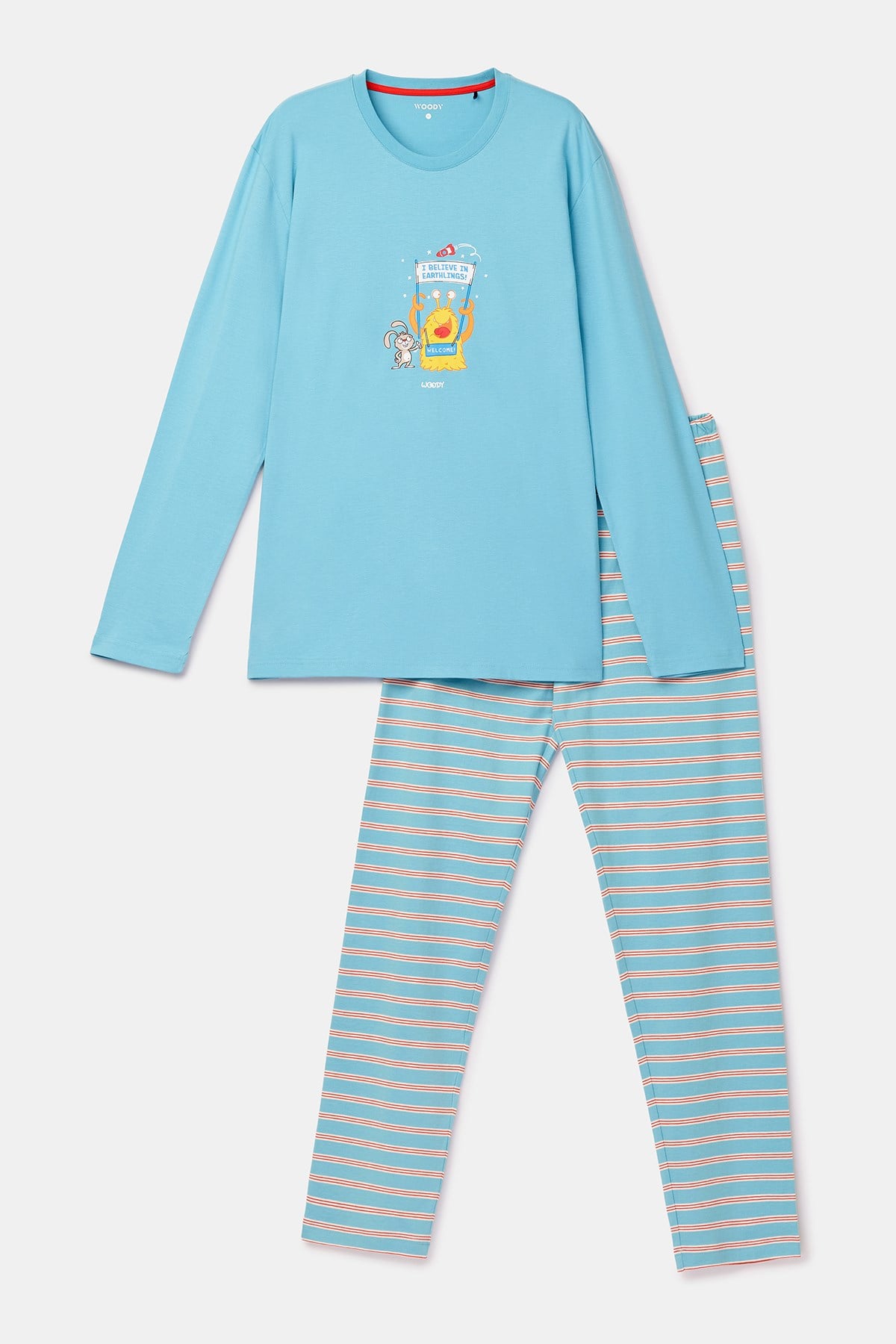 Uzaylı Karakter Baskılı Mavi Erkek Pijama