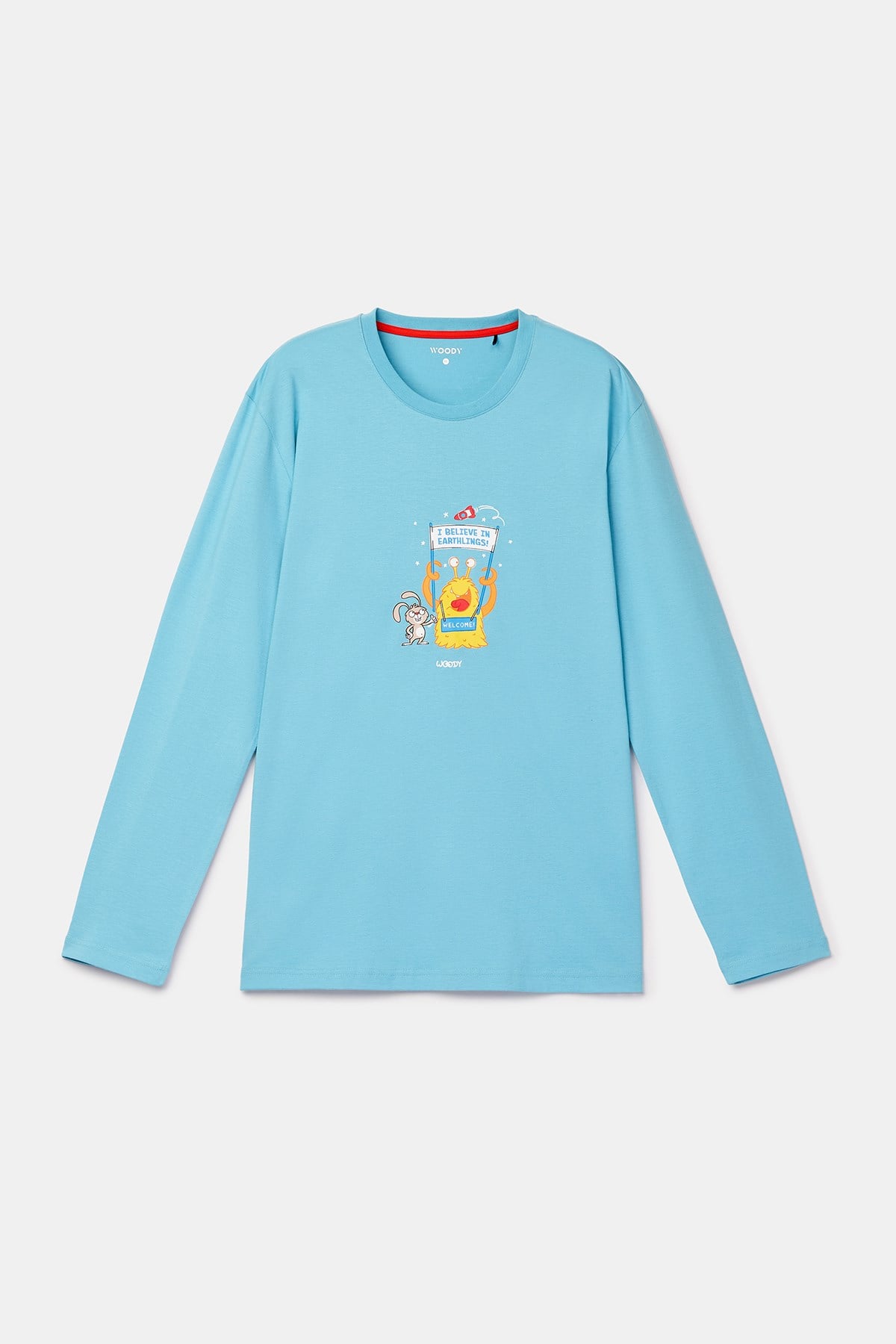Uzaylı Karakter Baskılı Mavi Erkek Pijama