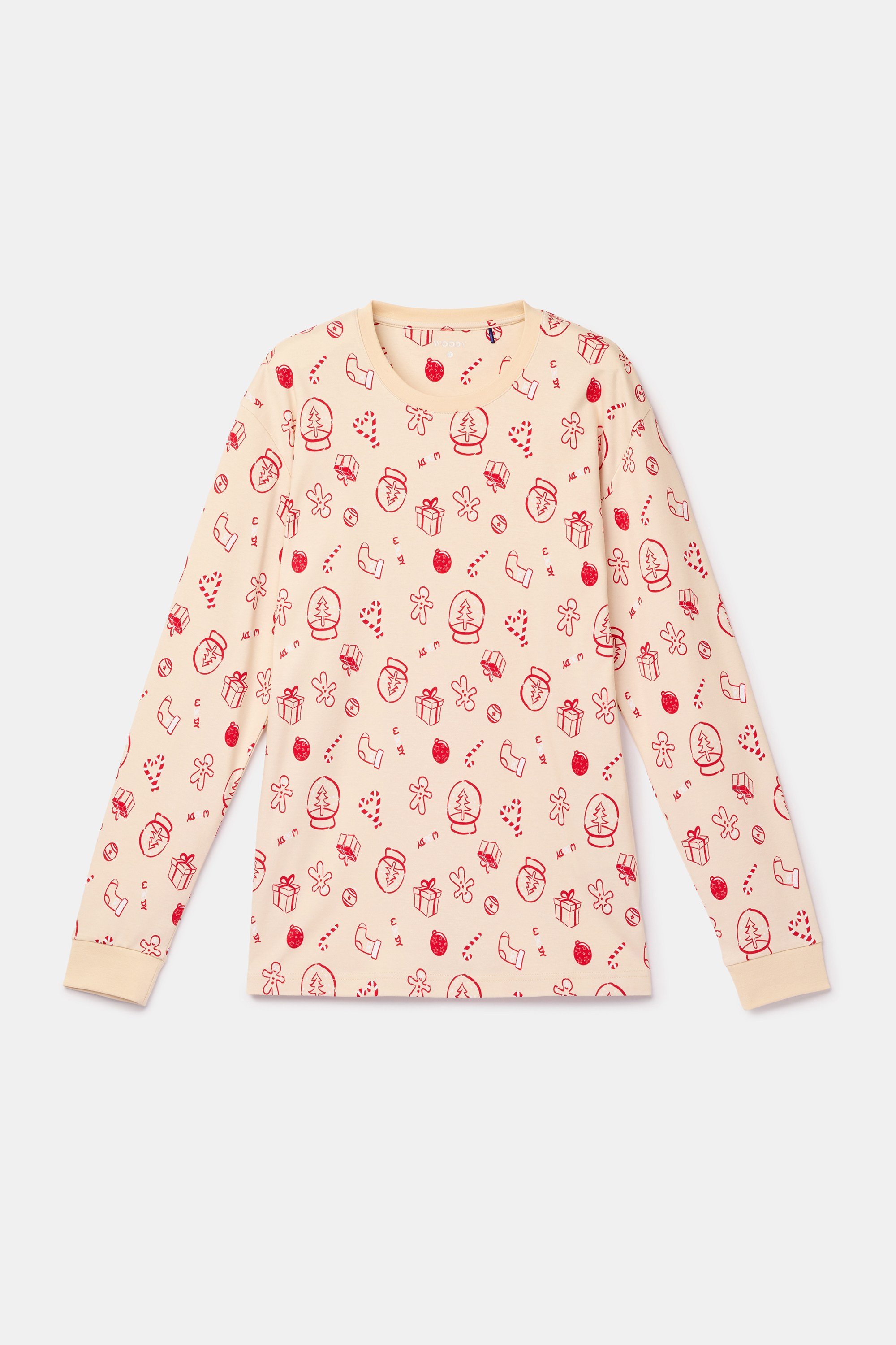 Yeni Yıl Temalı Ekru Erkek Pijama