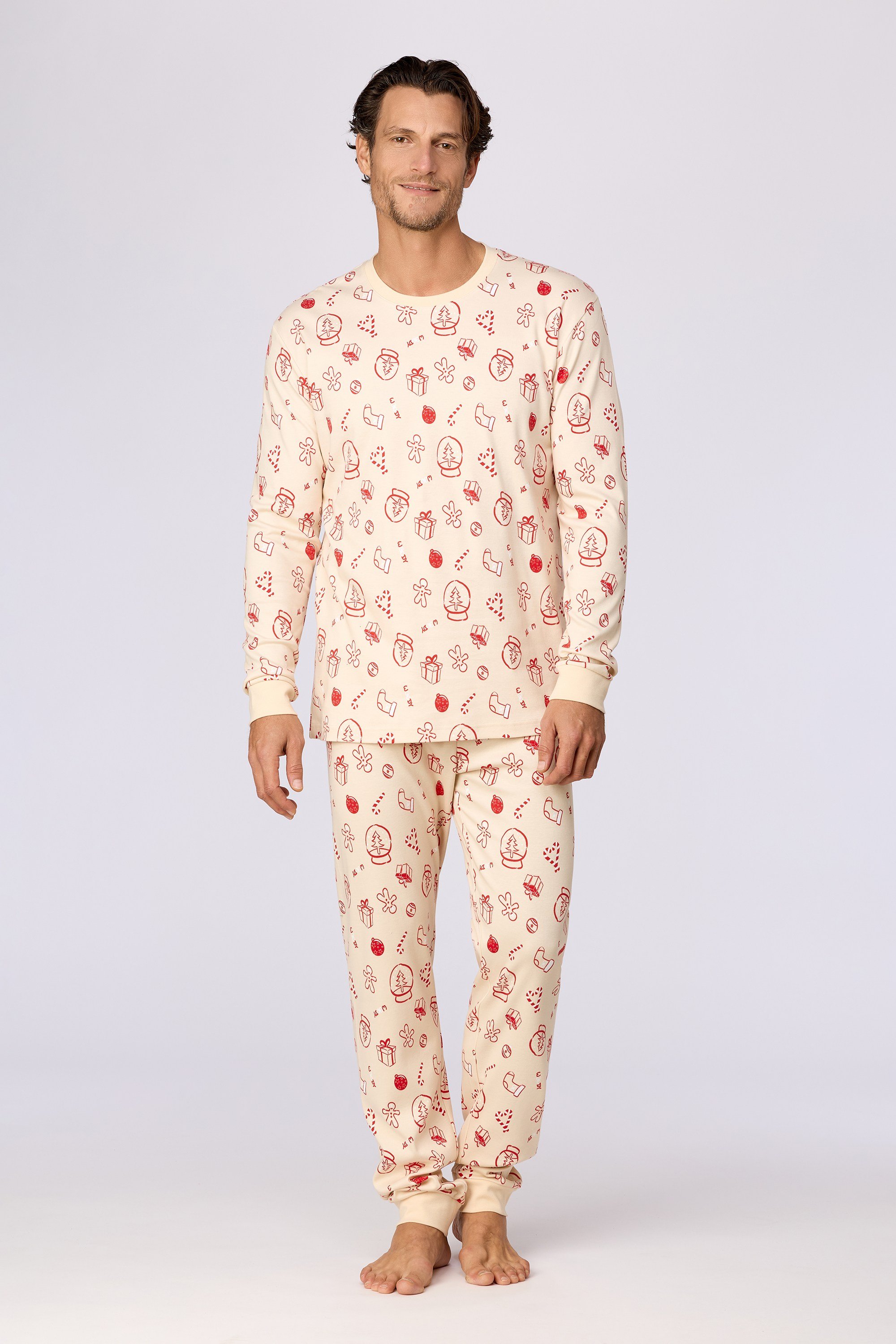 Yeni Yıl Temalı Ekru Erkek Pijama