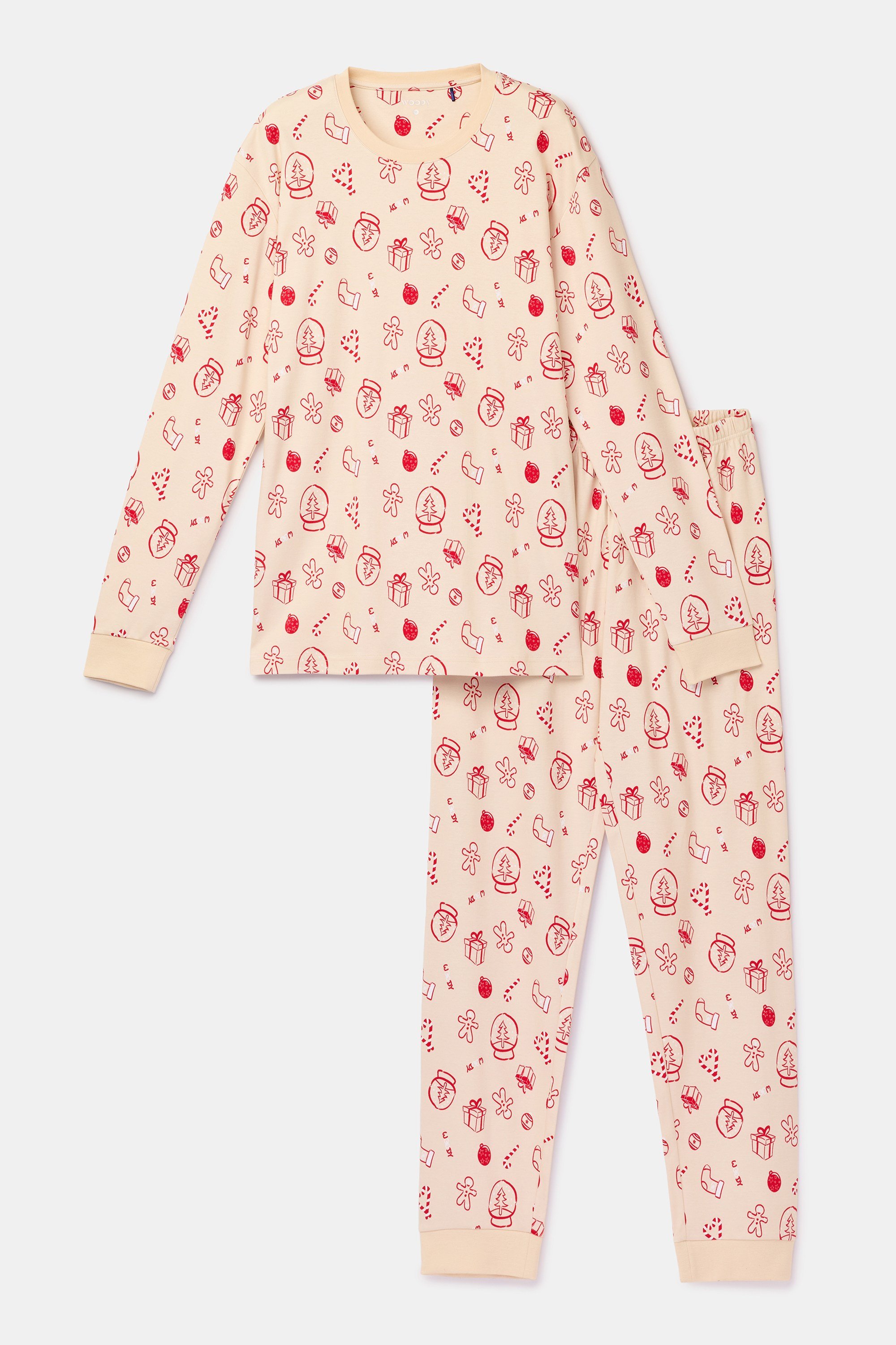Yeni Yıl Temalı Ekru Erkek Pijama