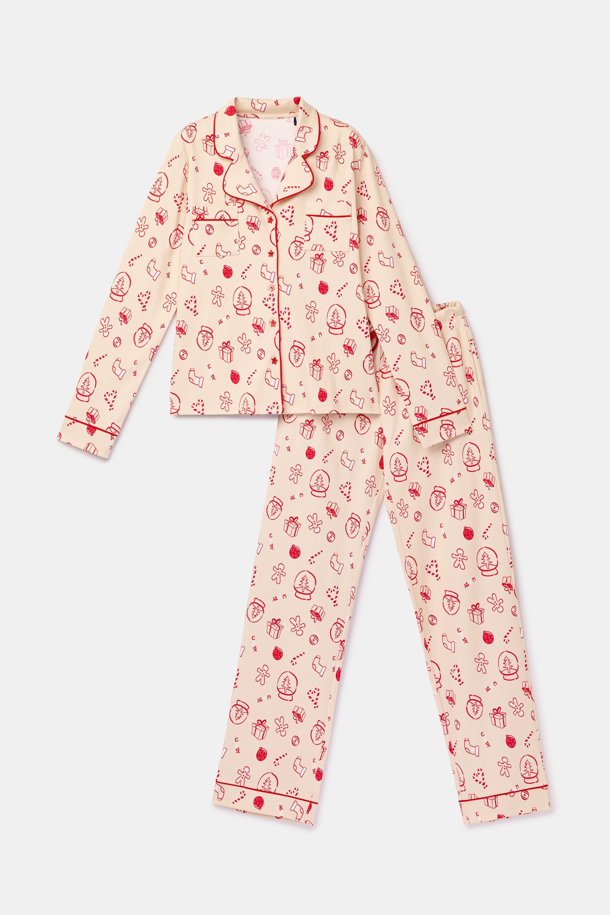 Yeni Yıl Temalı Ekru Kadın Pijama