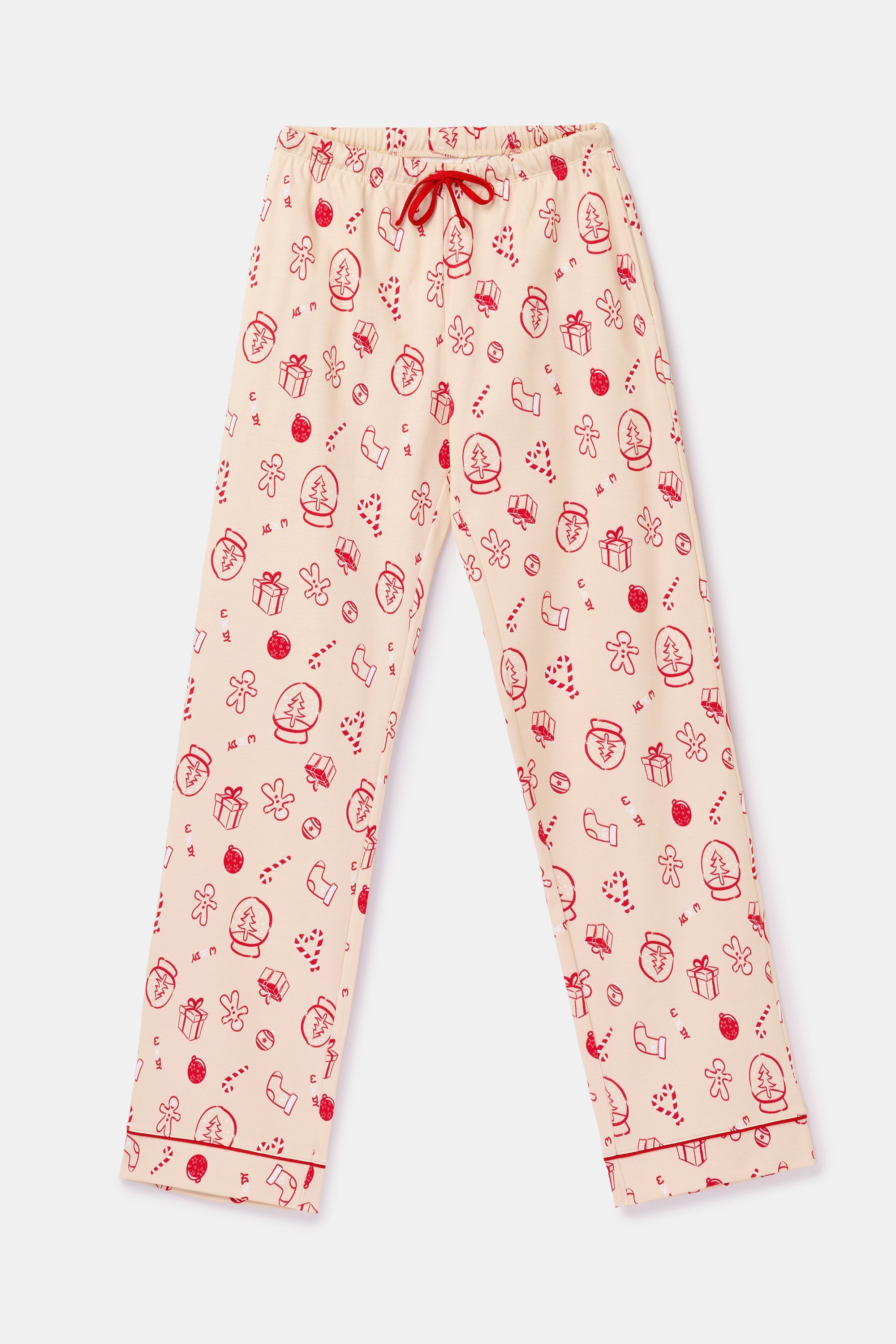 Yeni Yıl Temalı Ekru Kadın Pijama