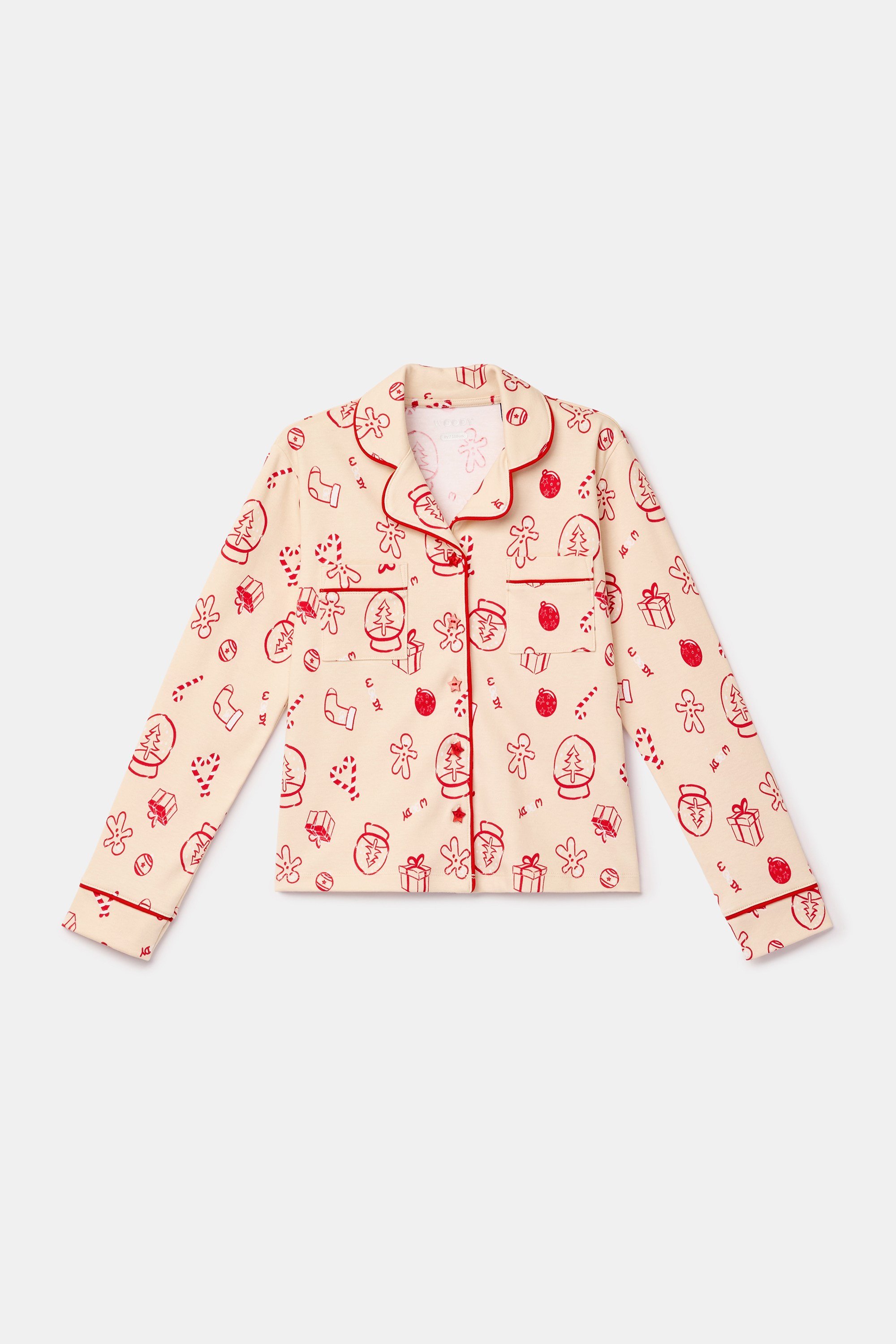 Yeni Yıl Temalı Ekru Kız Çocuk Pijama