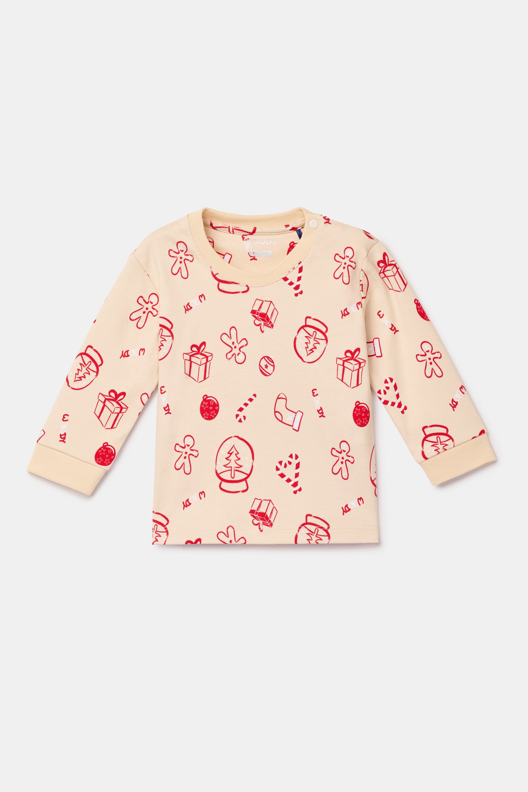 Yeni Yıl Temalı Ekru Pamuklu Bebek Pijama