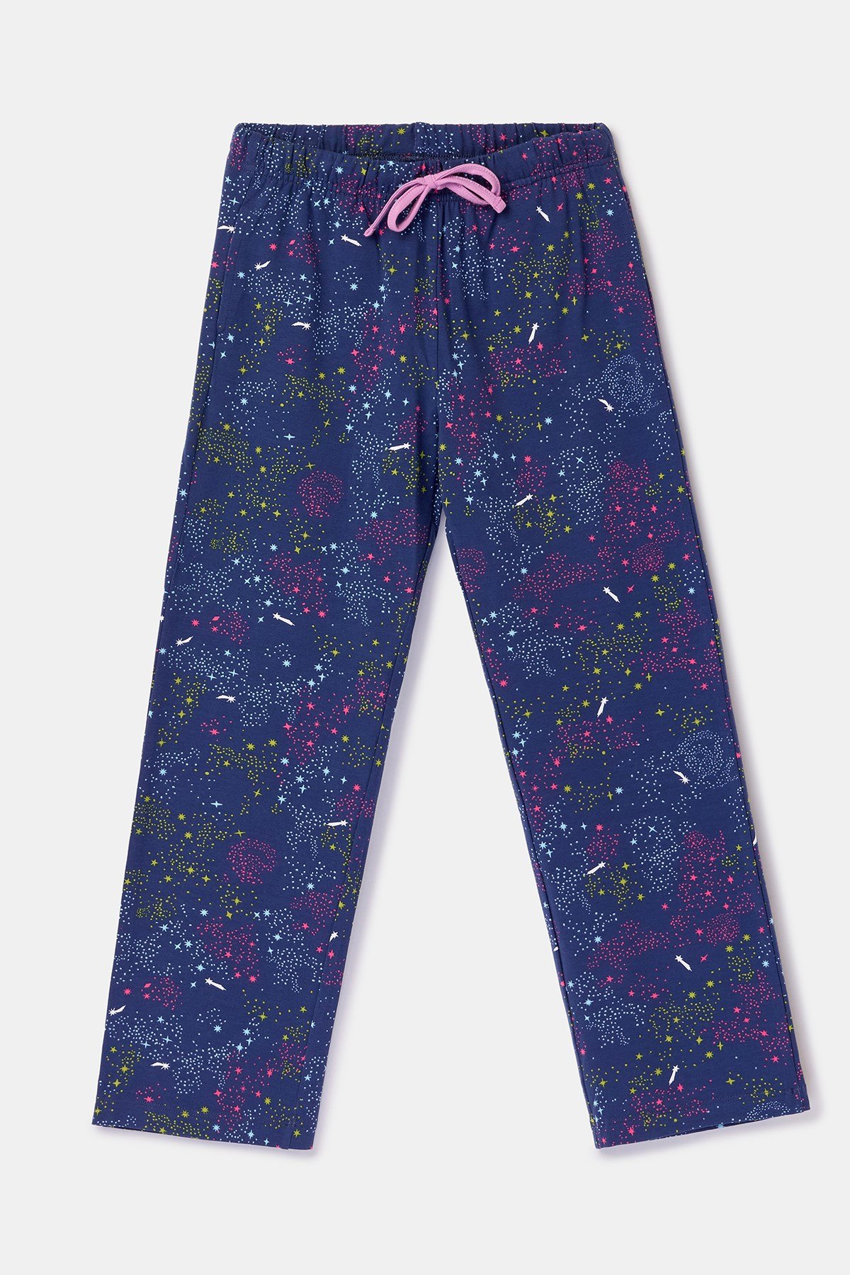 Yıldız Baskılı Lacivert Pamuklu Kız Çocuk Pijama