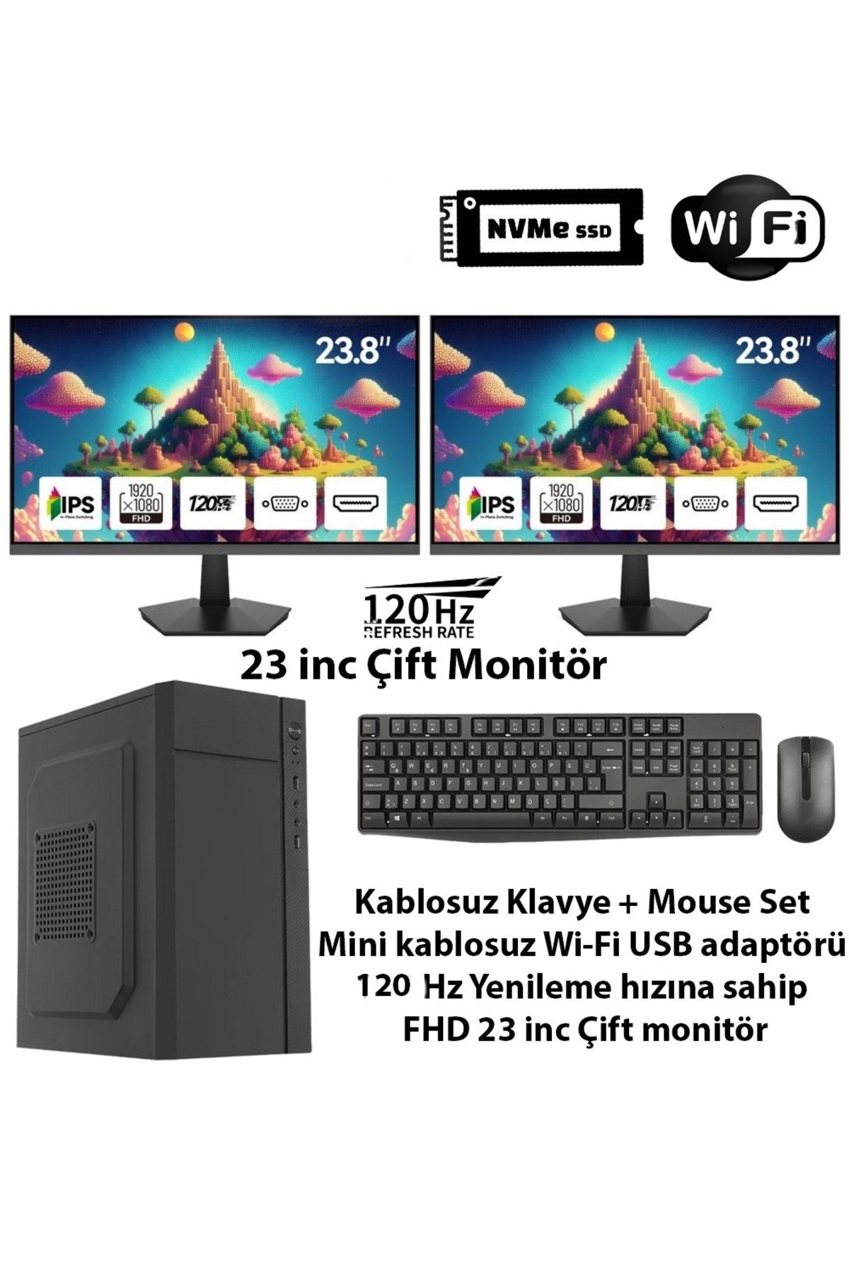 COMLOJI Ofis Basic-2 i5-4440 8GB 256GB NVMe 23 FHD 120 Hz Çift Monitör Ekstralı Ofis Paketi