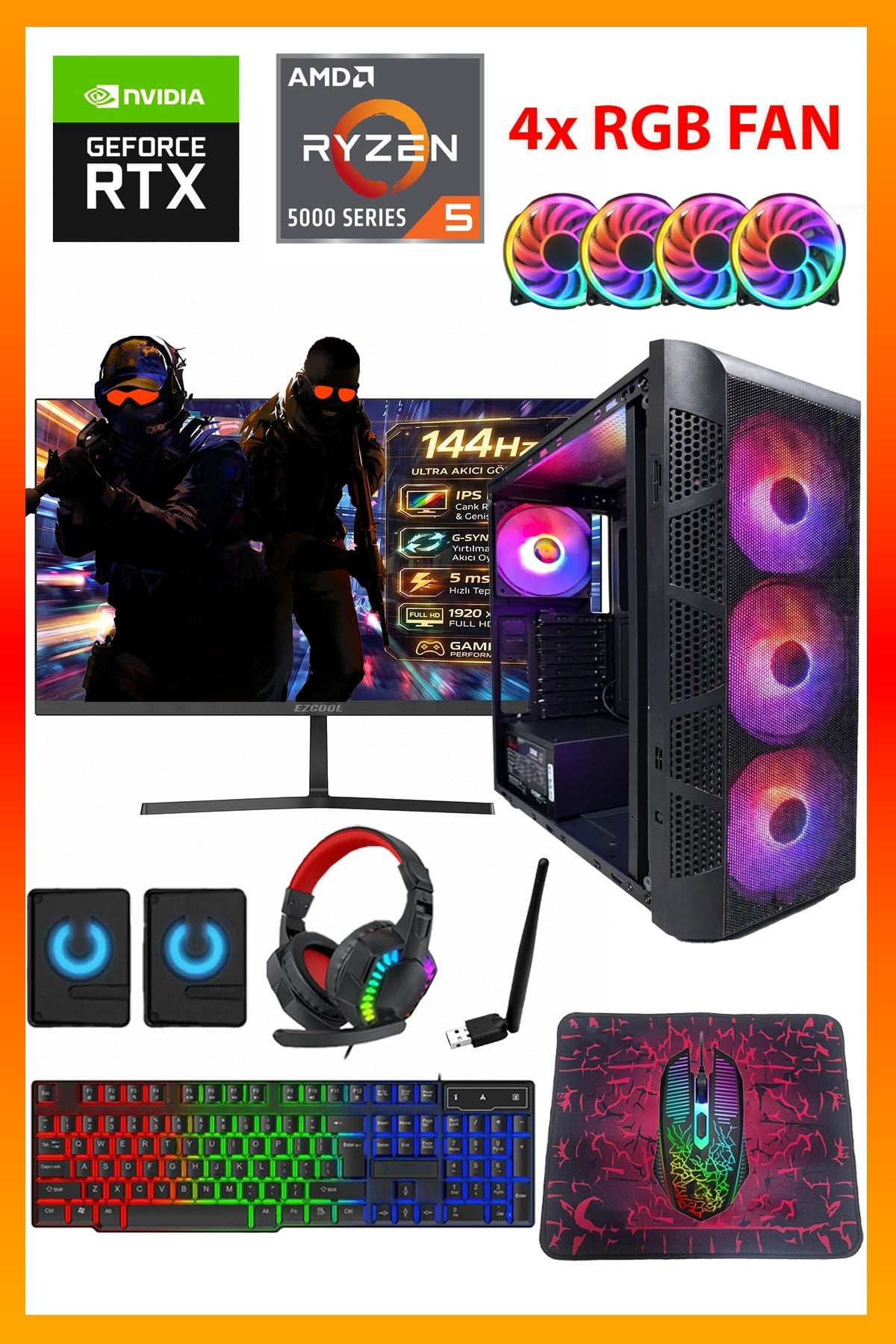 GA Full-Perf Gaming v2 Ryzen 5 5500 + RTX 3050 + 16GB DDR4 RAM 512GB M.2 NVMe SSD Full Oyun Bilgisayarı