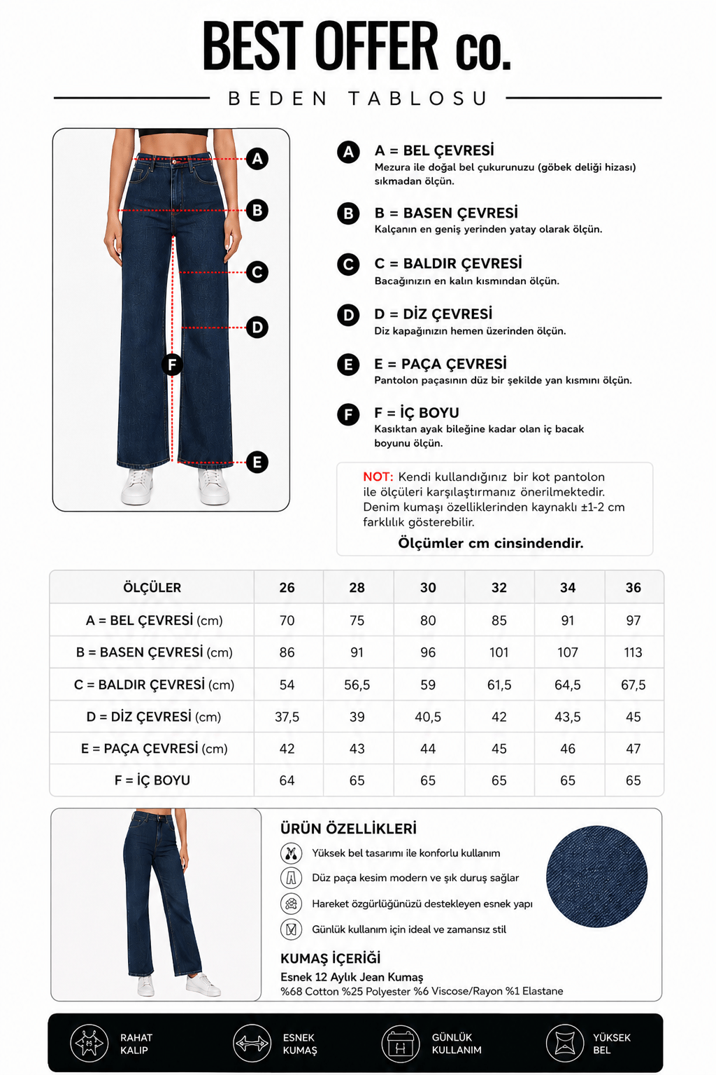 Casual Flare Crop Dark Rodeo Kadın Jean Pantolon