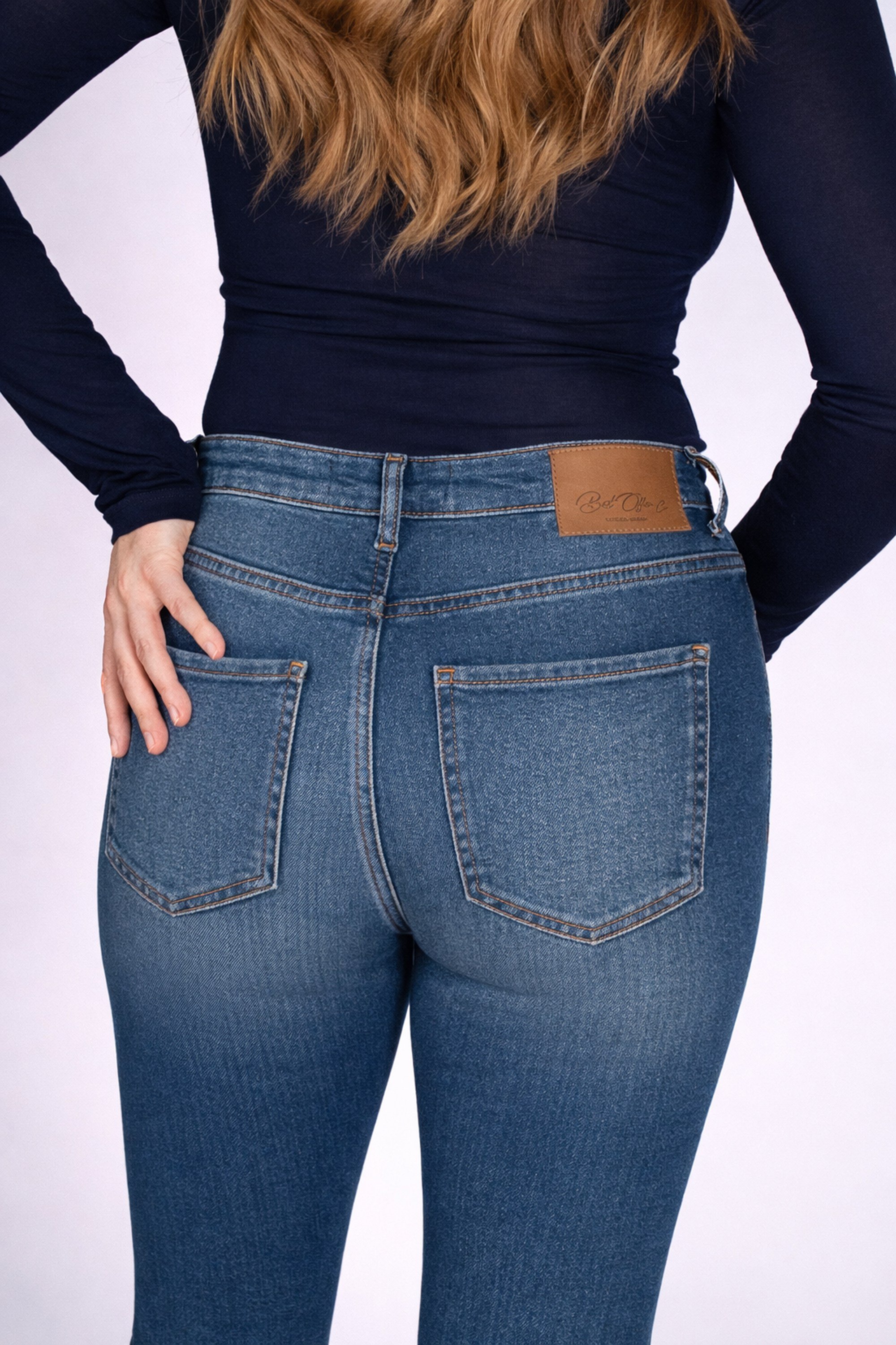 Casual Flare Crop Yüksek Bel İspanyol Paça Indigo Kadın Jean Pantolon