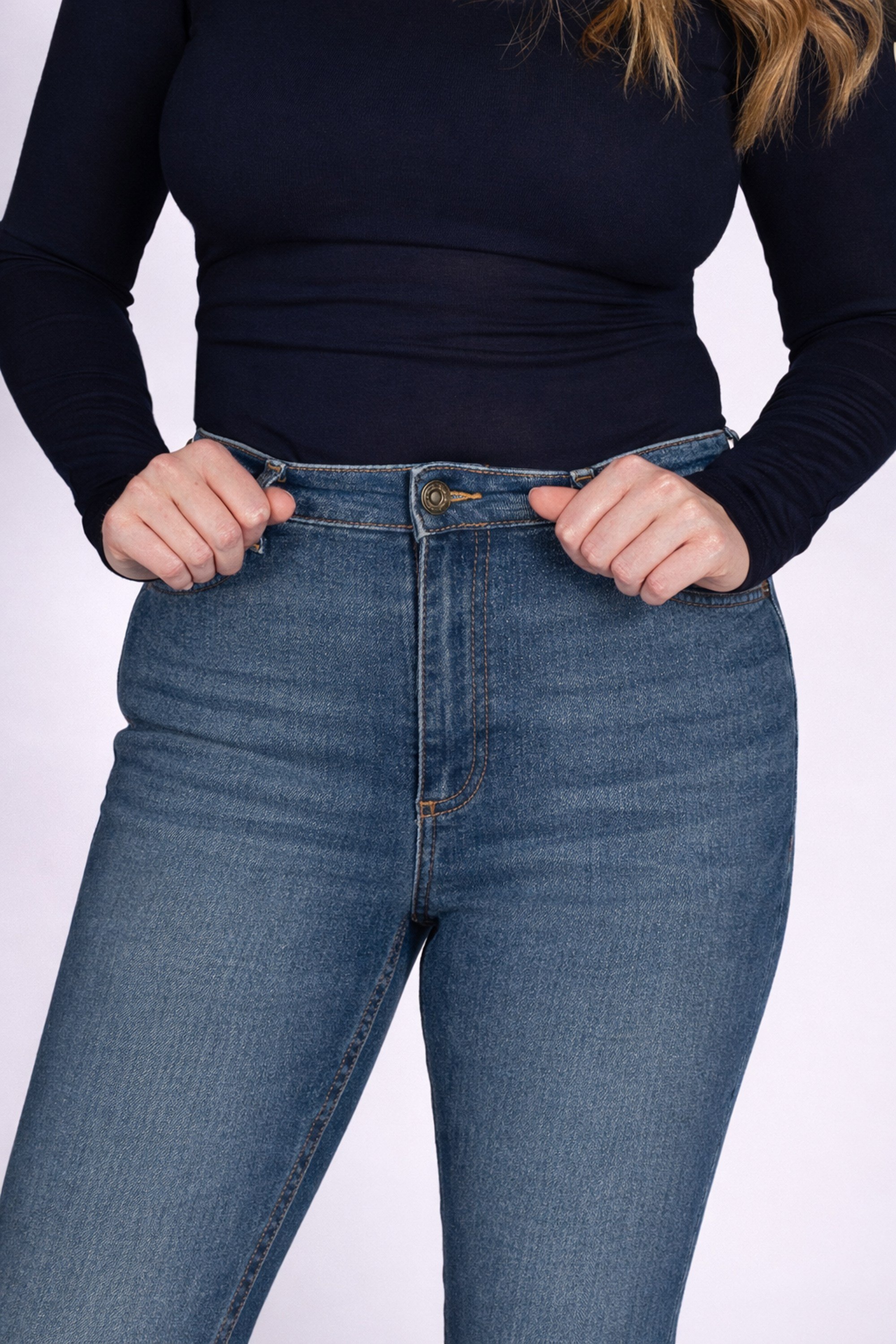 Casual Flare Crop Yüksek Bel İspanyol Paça Indigo Kadın Jean Pantolon