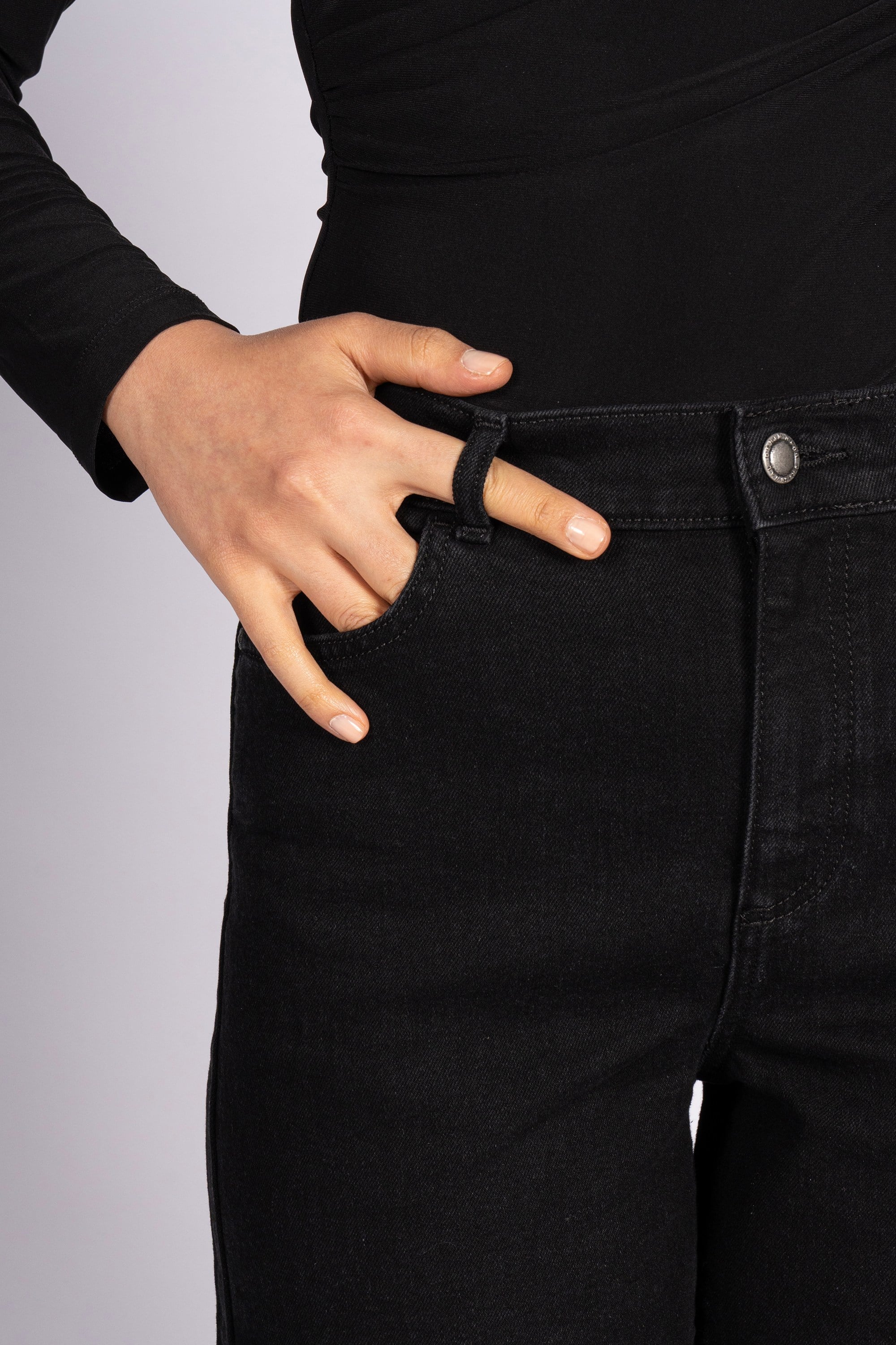 Casual Flare Yüksek Bel Geniş Paça Siyah Kadın Jean Pantolon
