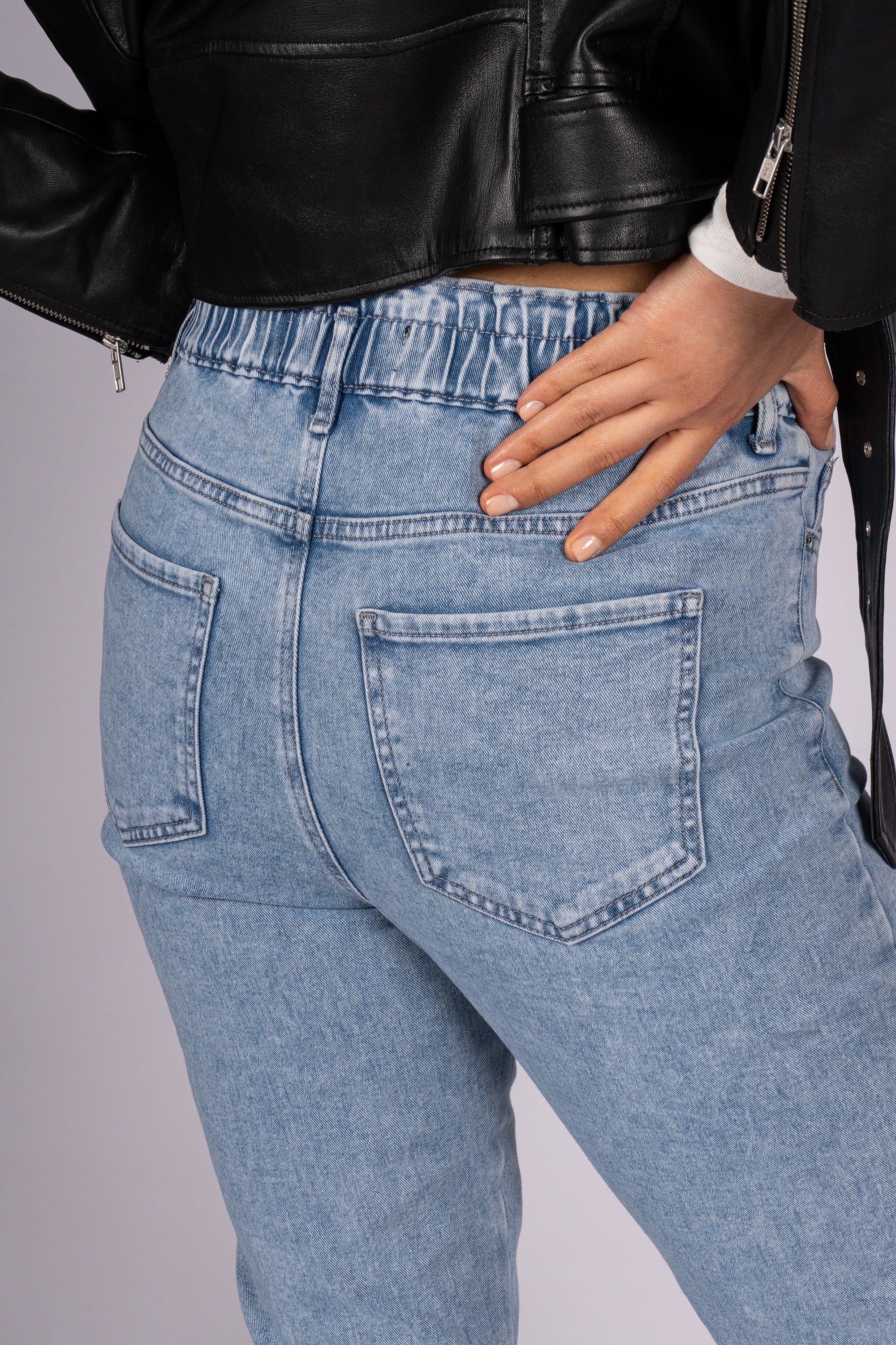 Paperbag Charm Beli Lastikli Dark Kalıp Bilek Boy Açık Indigo Kadın Jean Pantolon