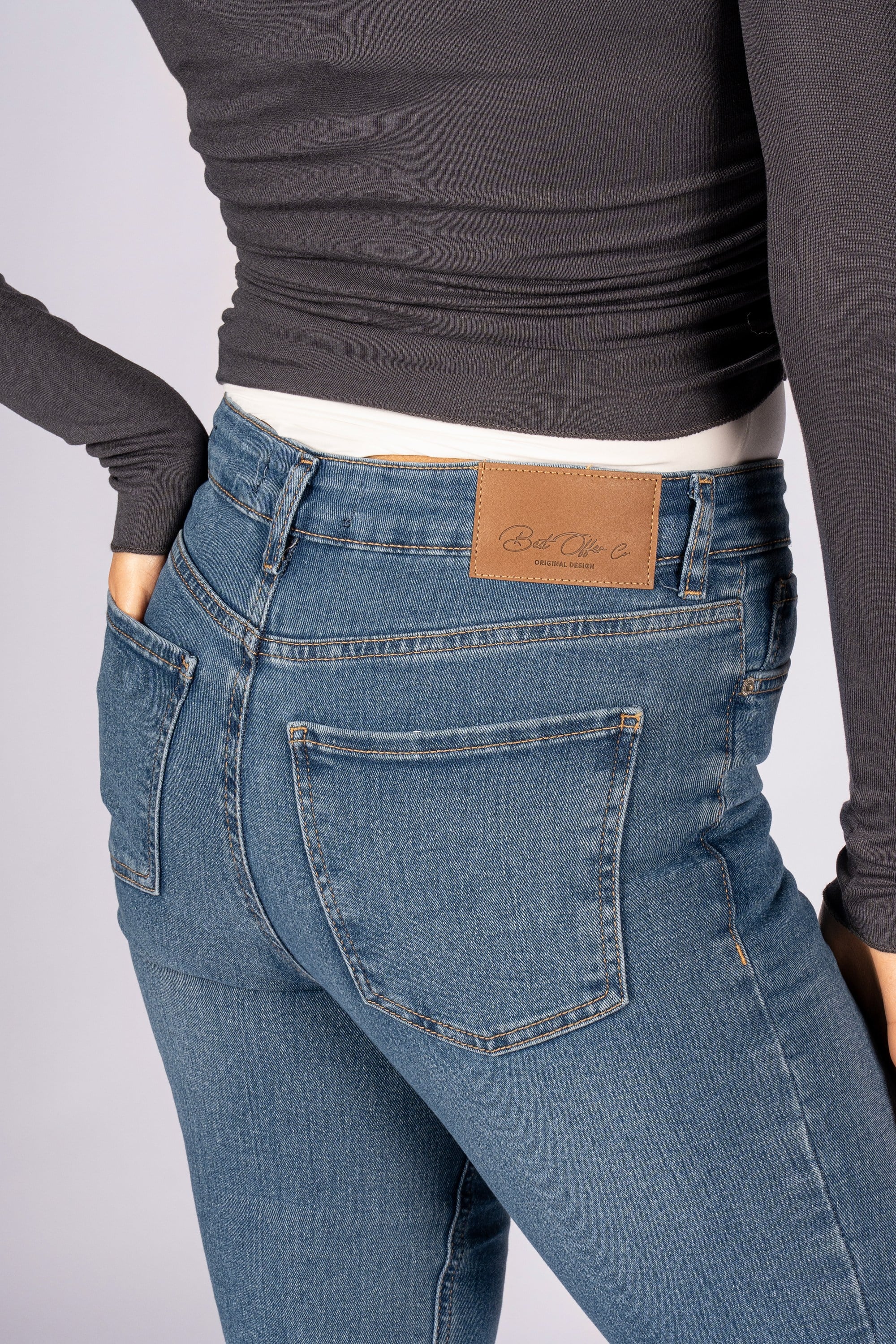 Retro Flare Yüksek Bel İspanyol Paça Indigo Kadın Jean Pantolon