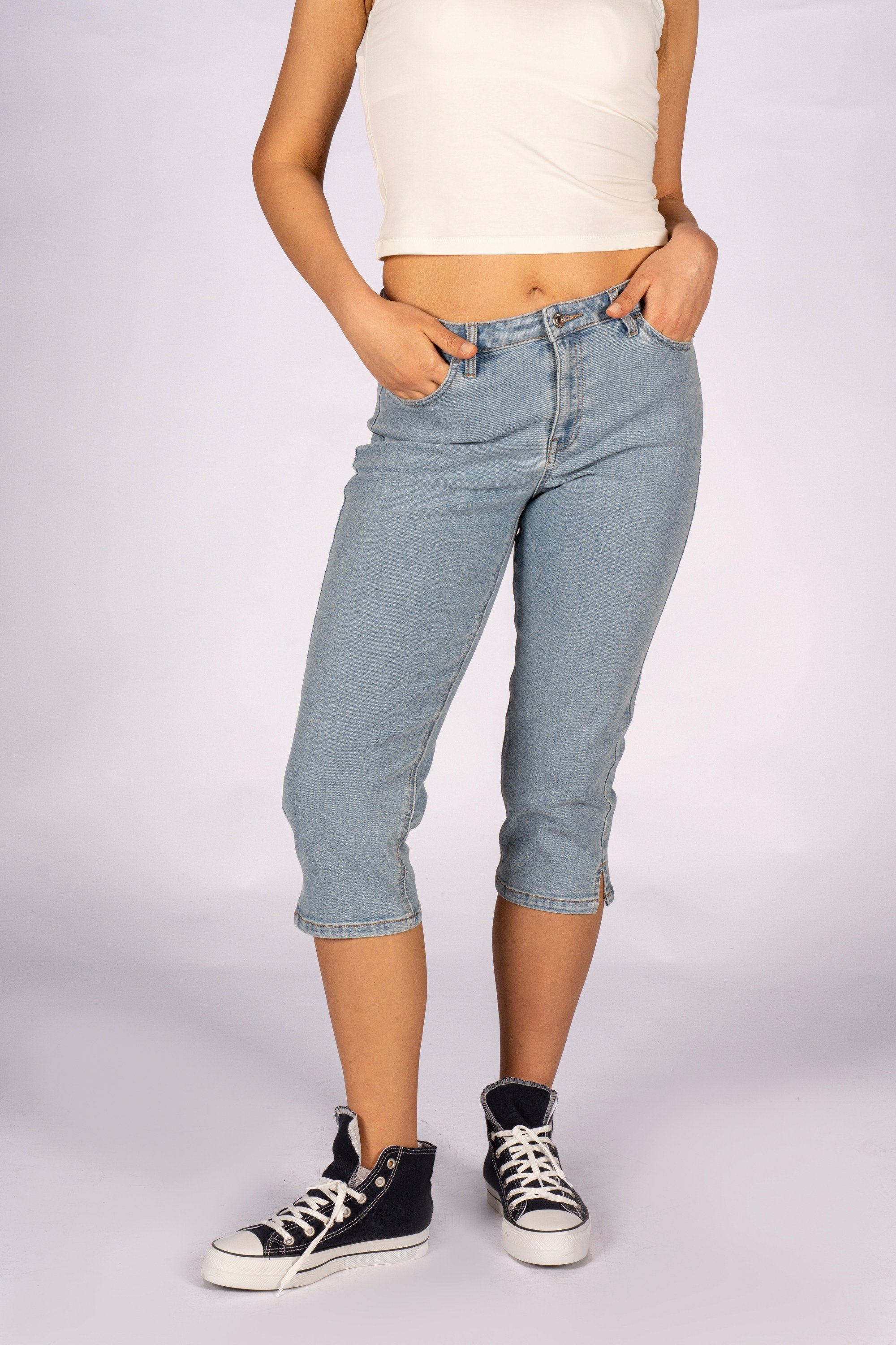 Sunny Sculpy Slim Fit Yüksek Bel Kapri Boy Açık Indigo Kadın Jean Pantolon