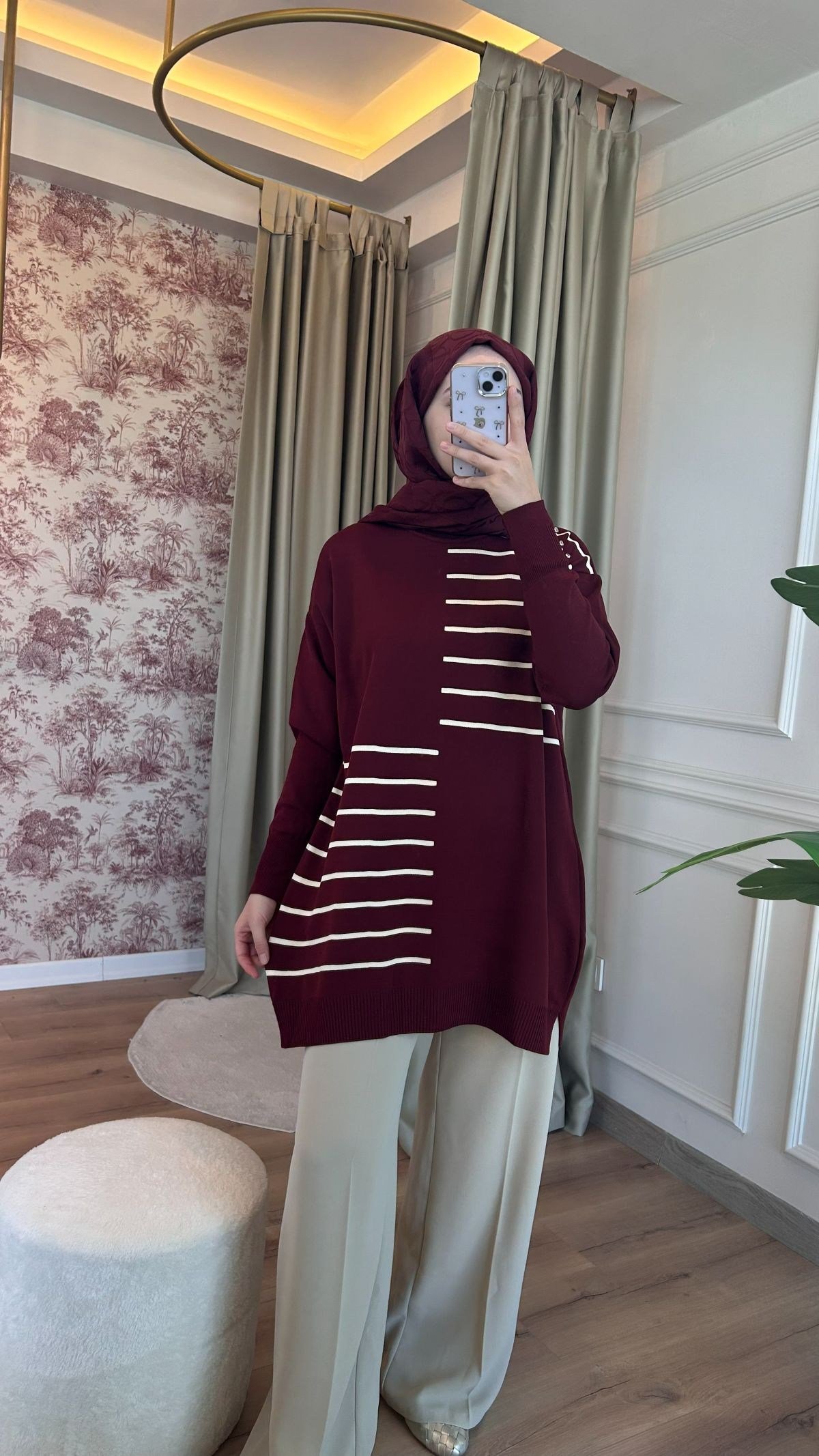 Bordo Çizgili Merserize 
