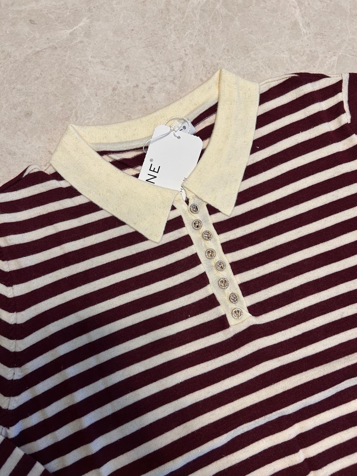 Bordo Lurex Çizgili Triko