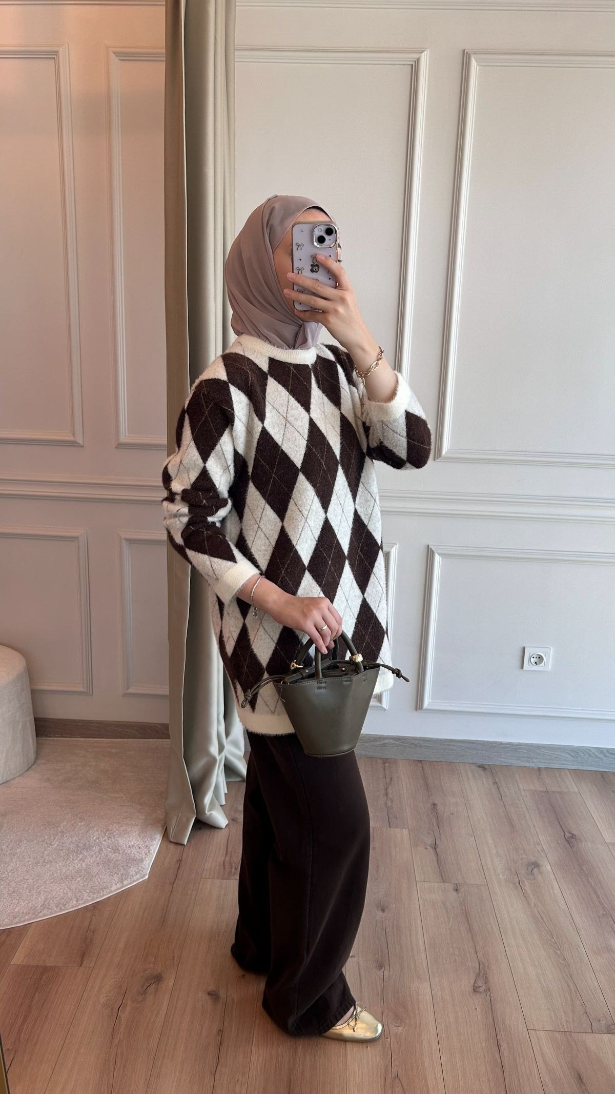 Ekru Baklava Desen Angora Desen