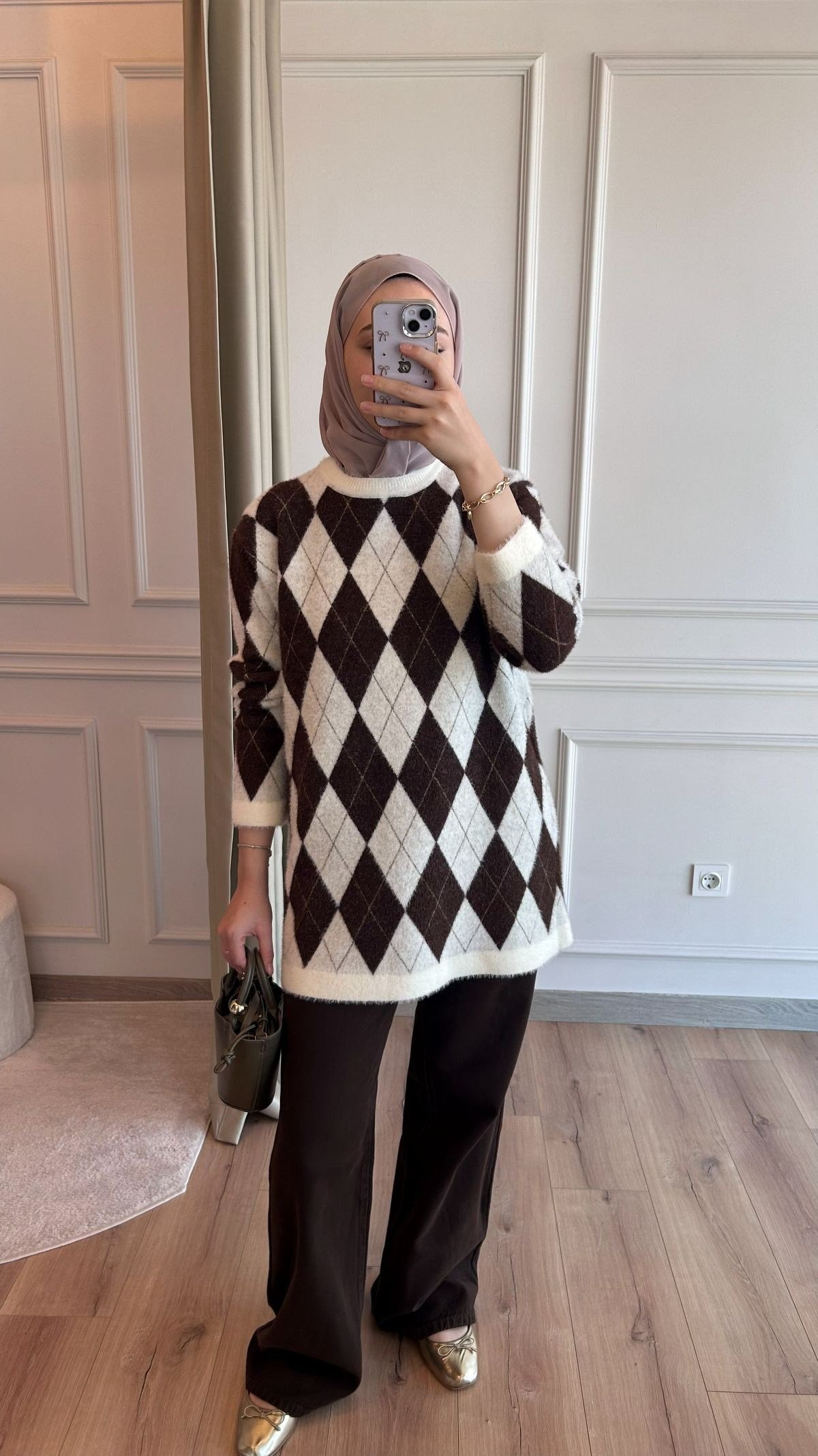 Ekru Baklava Desen Angora Desen