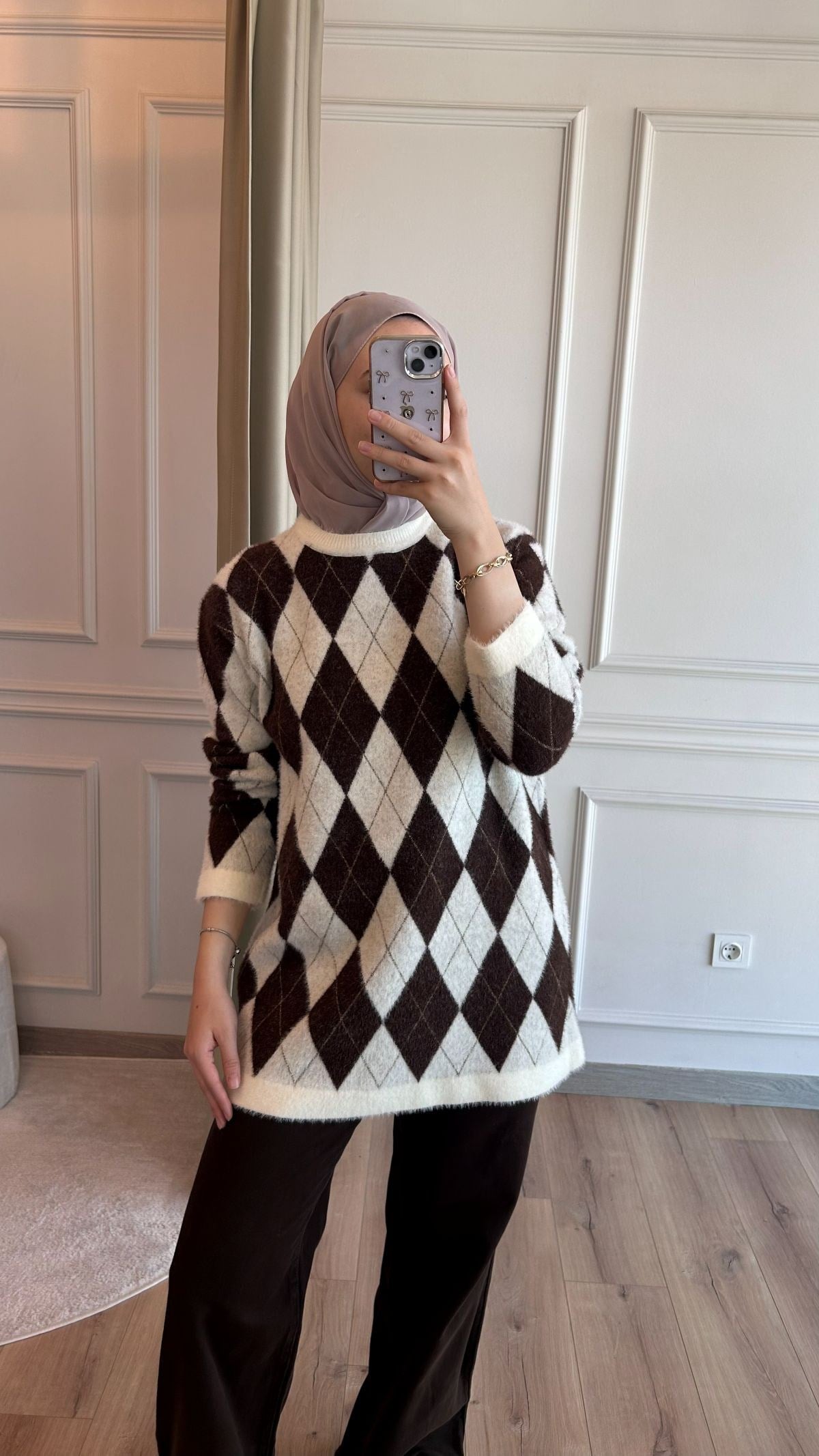 Ekru Baklava Desen Angora Desen