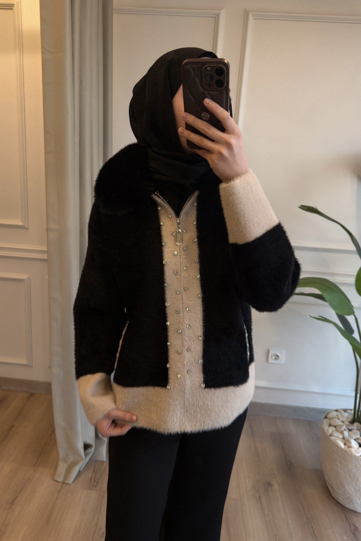 İki Renk İthal Kürk Yaka Angora